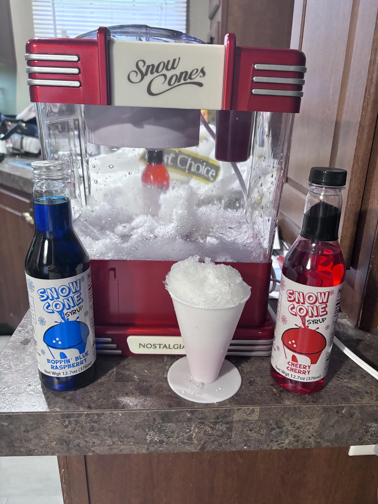 Nostalgia Snow Cone Shaved Ice Machine - Retro Table-Top Slushie Machine Makes 20 Icy Treats - Includes 2 Reusable Plastic Cups & Ice Scoop - Retro Red customer photo 1