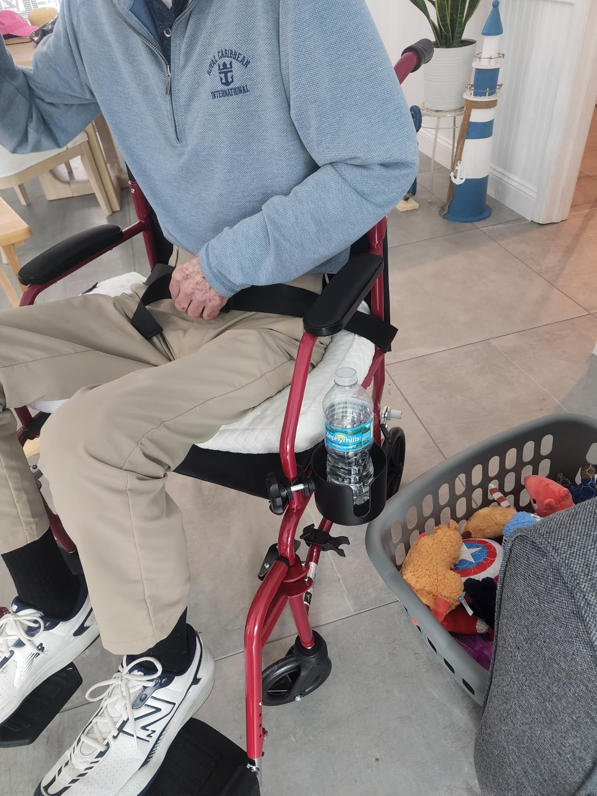 Medline Ultra Lightweight Transport Wheelchair for Adults, Foldable, 19-Inch Seat Width, Red Frame, Black Upholstery customer photo 2