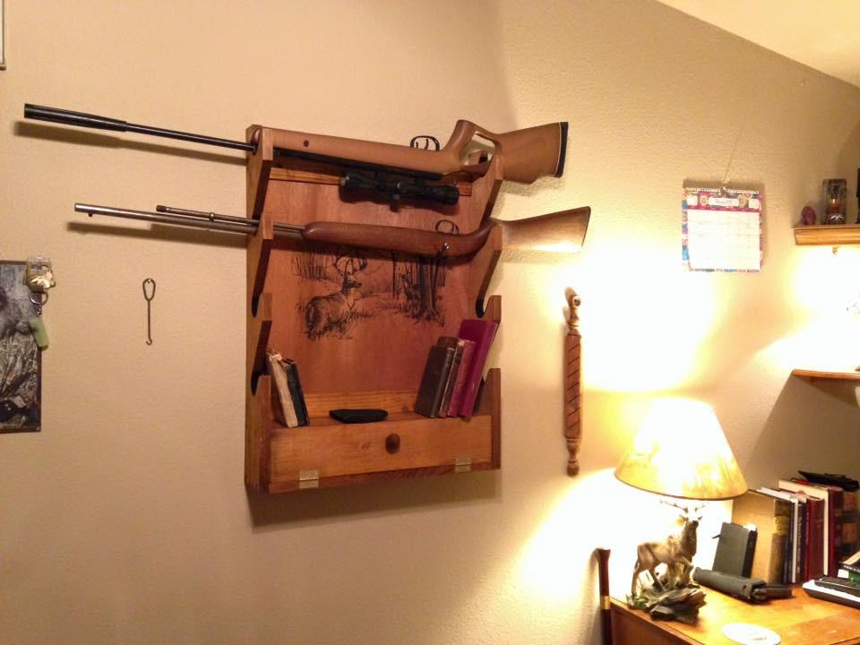 Four-Gun Fully Assembled Wall Mount Wooden Gun Display Rack with Cabinet Storage Compartment for Accessories - Deer Print customer photo 2