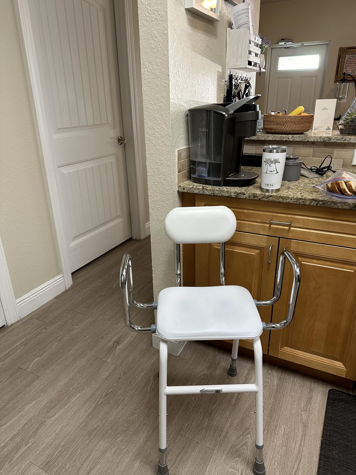 Drive Medical 12455 Adjustable Height Stool with Back and Arms, White customer photo 2