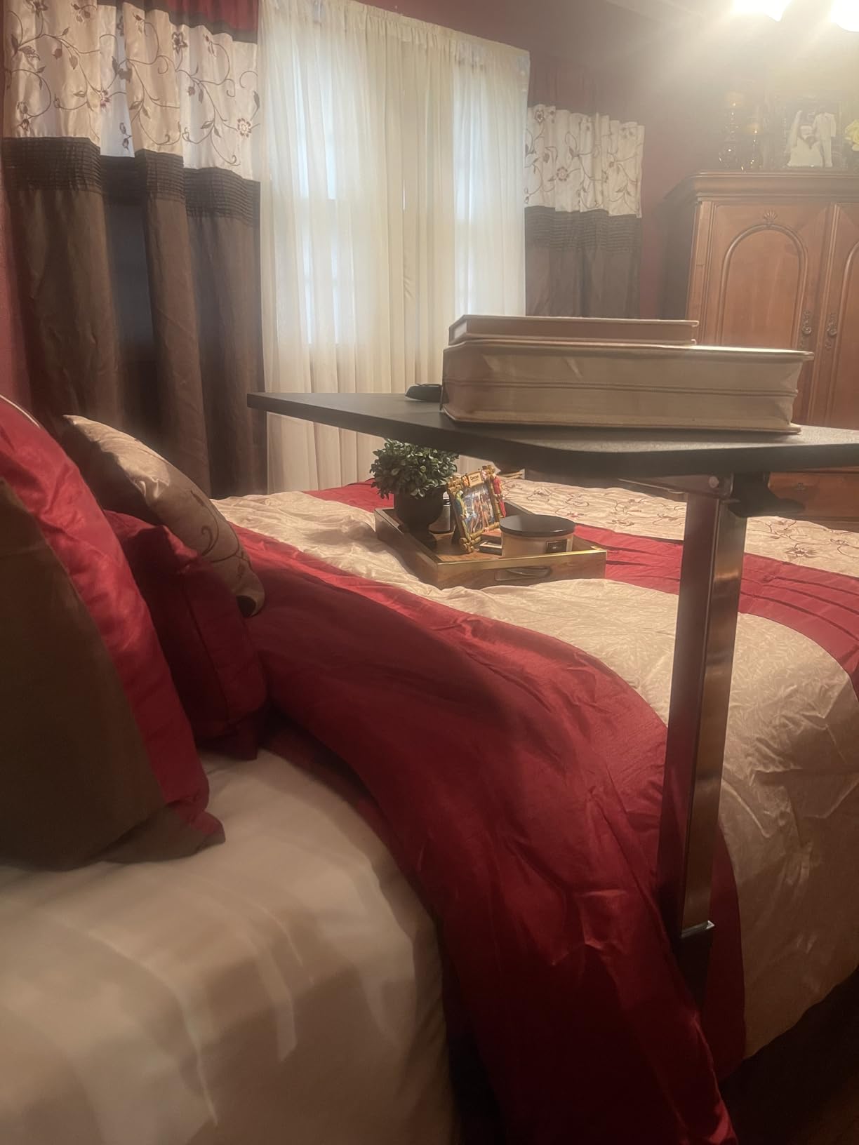 Drive Medical Overbed Table with Wheels, Woodgrain Top, Silver Vein customer photo 2