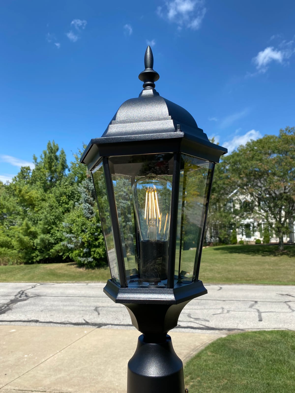 Kichler Madison Outdoor Post Light, Black | Beveled glass provides ambient exterior lighting for walkways and entryways (9.5