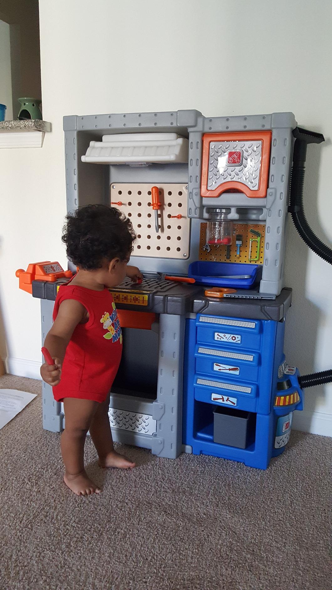 Step2 Deluxe Kids Workbench - Includes 50 Toy Workbench Accessories, Interactive Features for Realistic Pretend Play - Indoor/Outdoor Kids Tool Bench - Dimensions 40.75