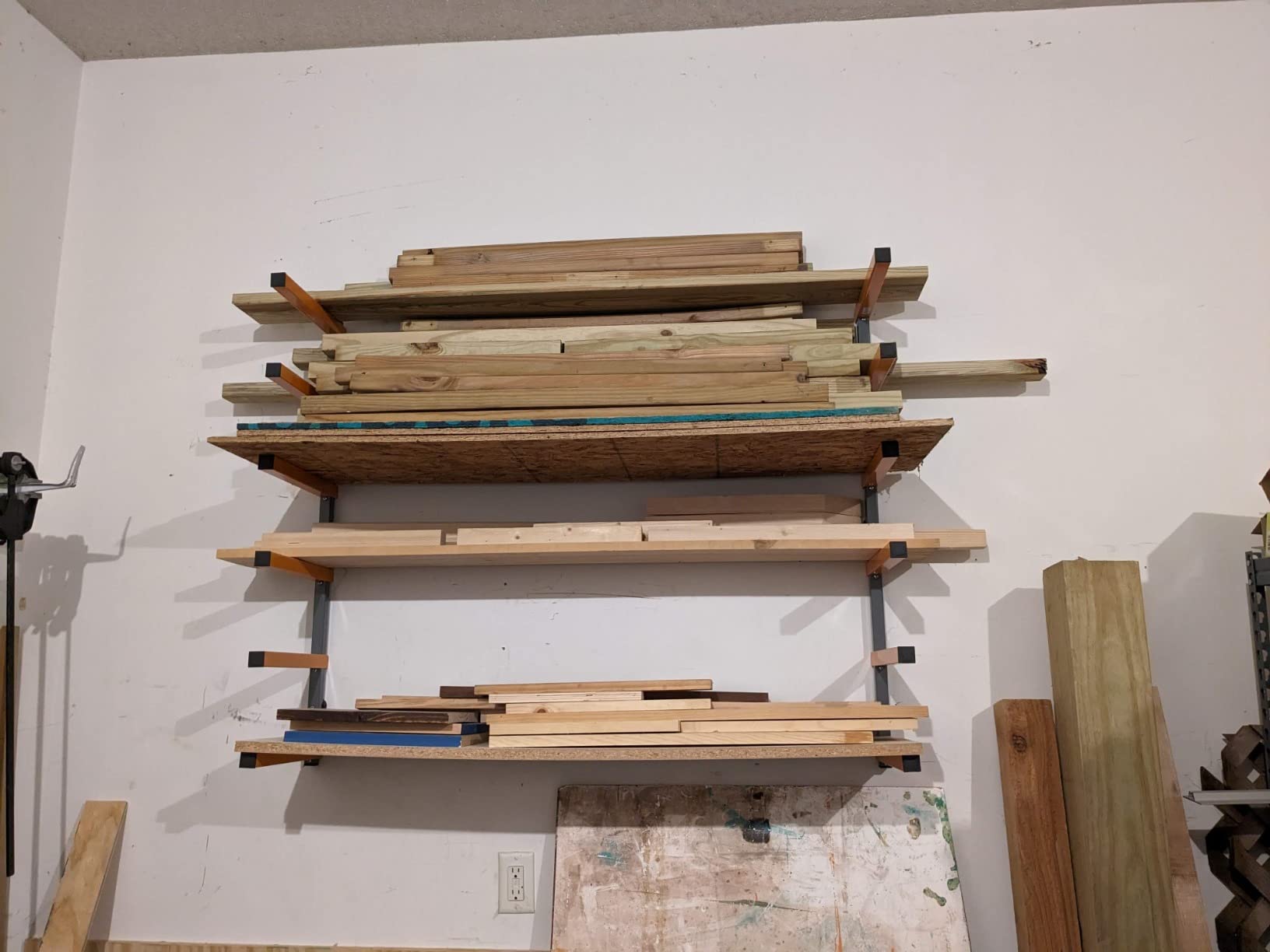 BORA Wood Rack, 6-Level Wall Mount Lumber Storage Rack for Wood Storage | Heavy duty wall mounted lumber storage rack for garage organization; 6-level wood rack design workshop organizers customer photo 2