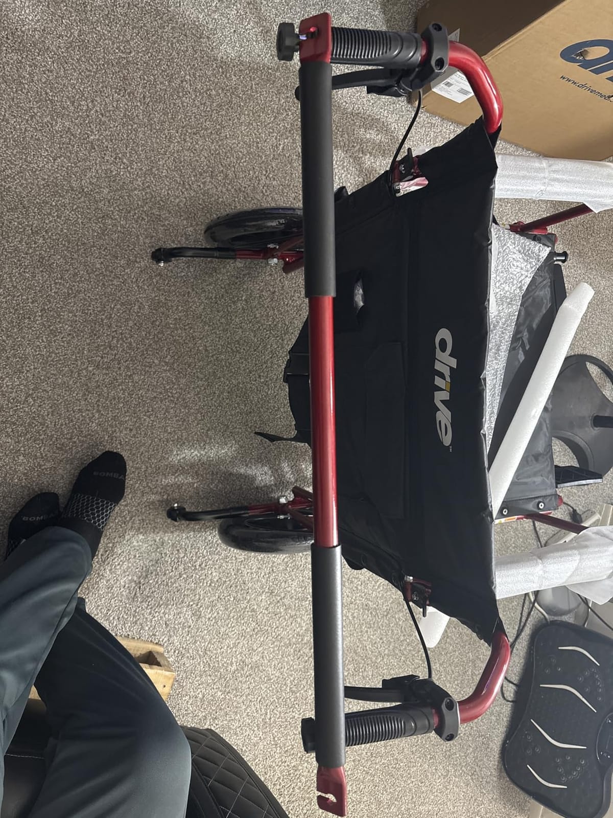 Drive Medical Bariatric Transport Chair Folding, Outdoor Full Length Arms with 12 Inches Rear Flat Free Wheels, Red, 22 Inches customer photo 1