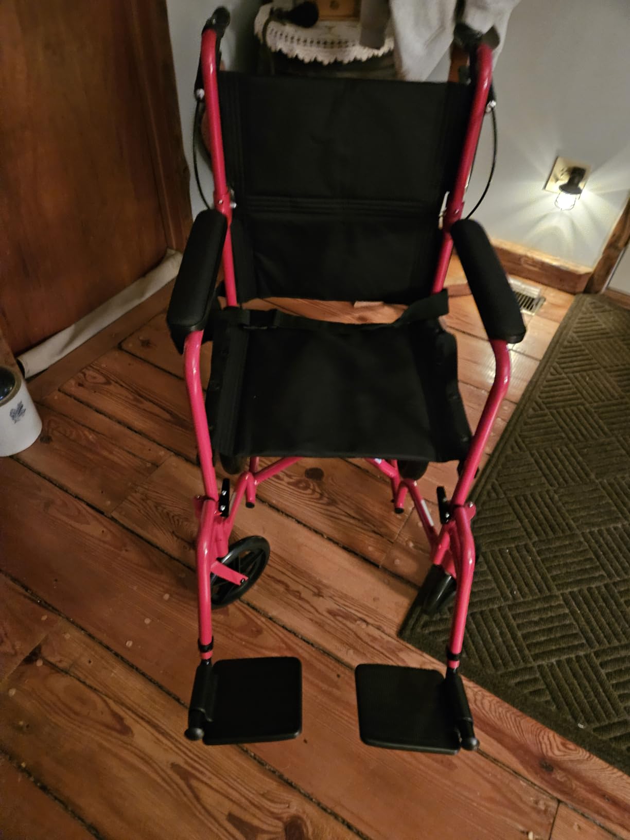 Drive Medical Lightweight Expedition Folding Transport Wheelchair - Ultra Lightweight Mobility Support for Seniors & Adults - Strong Aluminum Frame - Hand Brakes - Compact Folding Travel Chair - Red customer photo 2