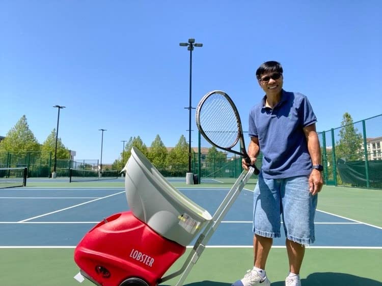Lobster Sports Elite One Tennis Ball Machine - Auto Portable Launcher, Adjustable Ball Speed, Spin Control, Lob Electronic Switch, Horizontal Sweep, Lightweight, Holds 150 Balls, with 2-Button Remote customer photo 1
