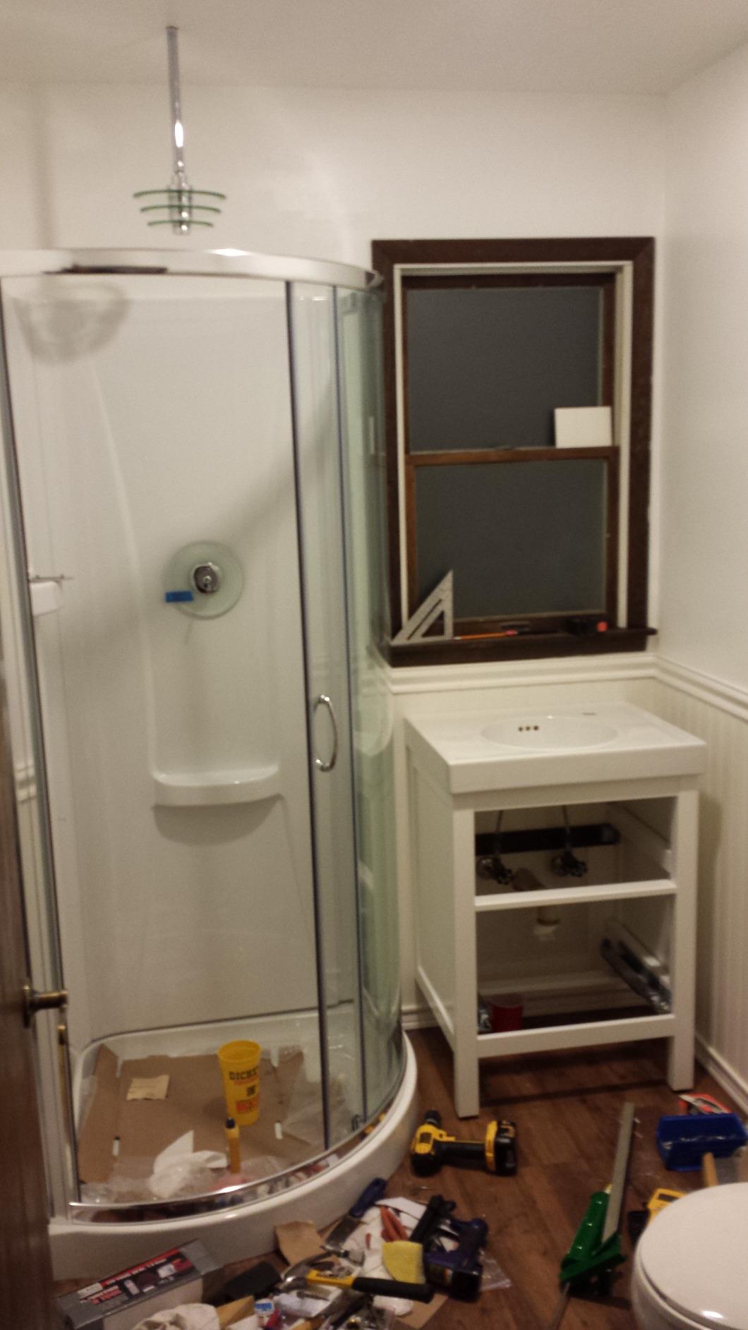 OVE Decors Breeze 34 in. Corner Shower Sliding Door, With Included Walls and Base, Clear Glass and Chrome Finish customer photo 2