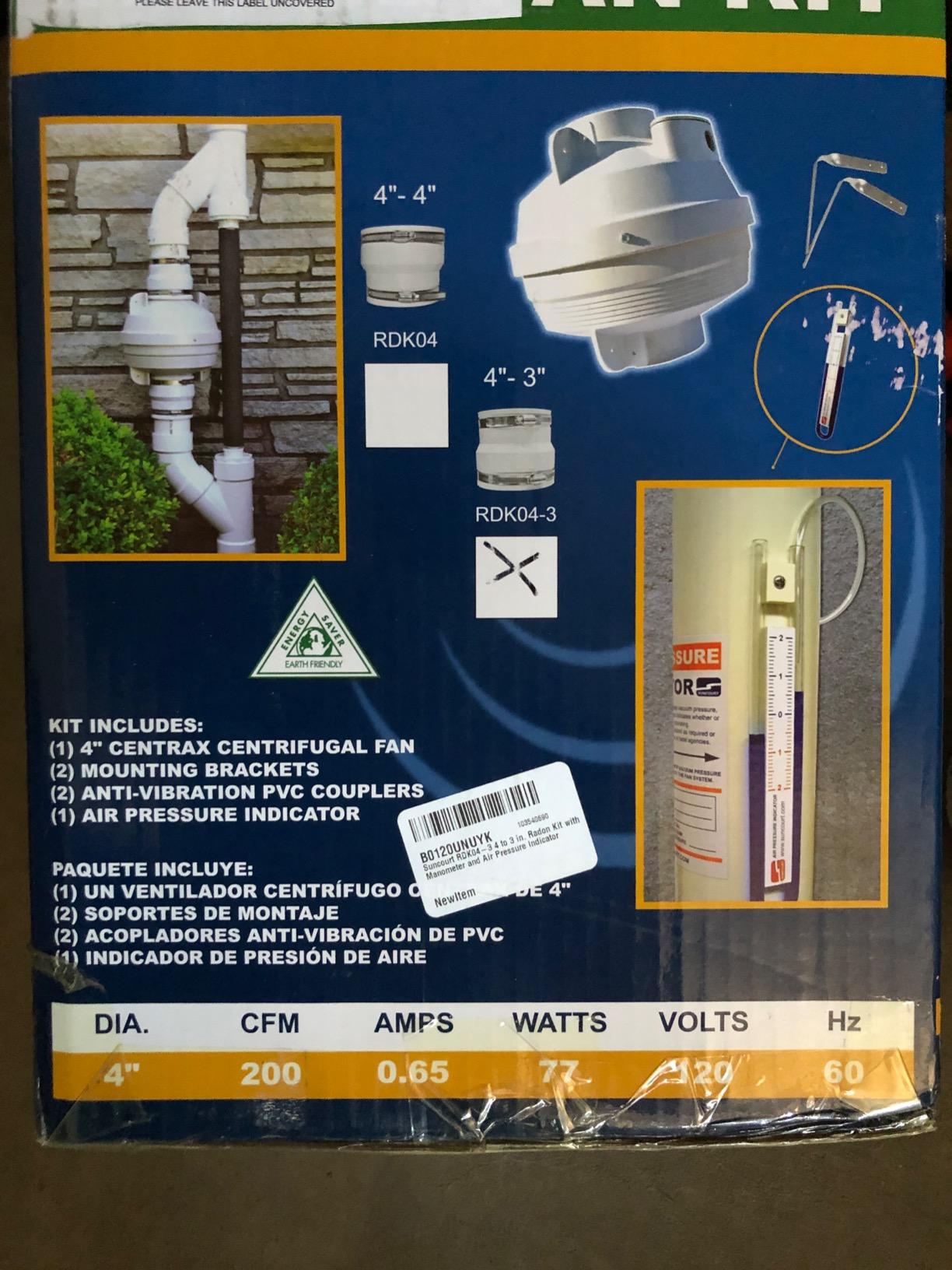 Suncourt Radon Mitigation Fan Kit, Sub-Slab, 4