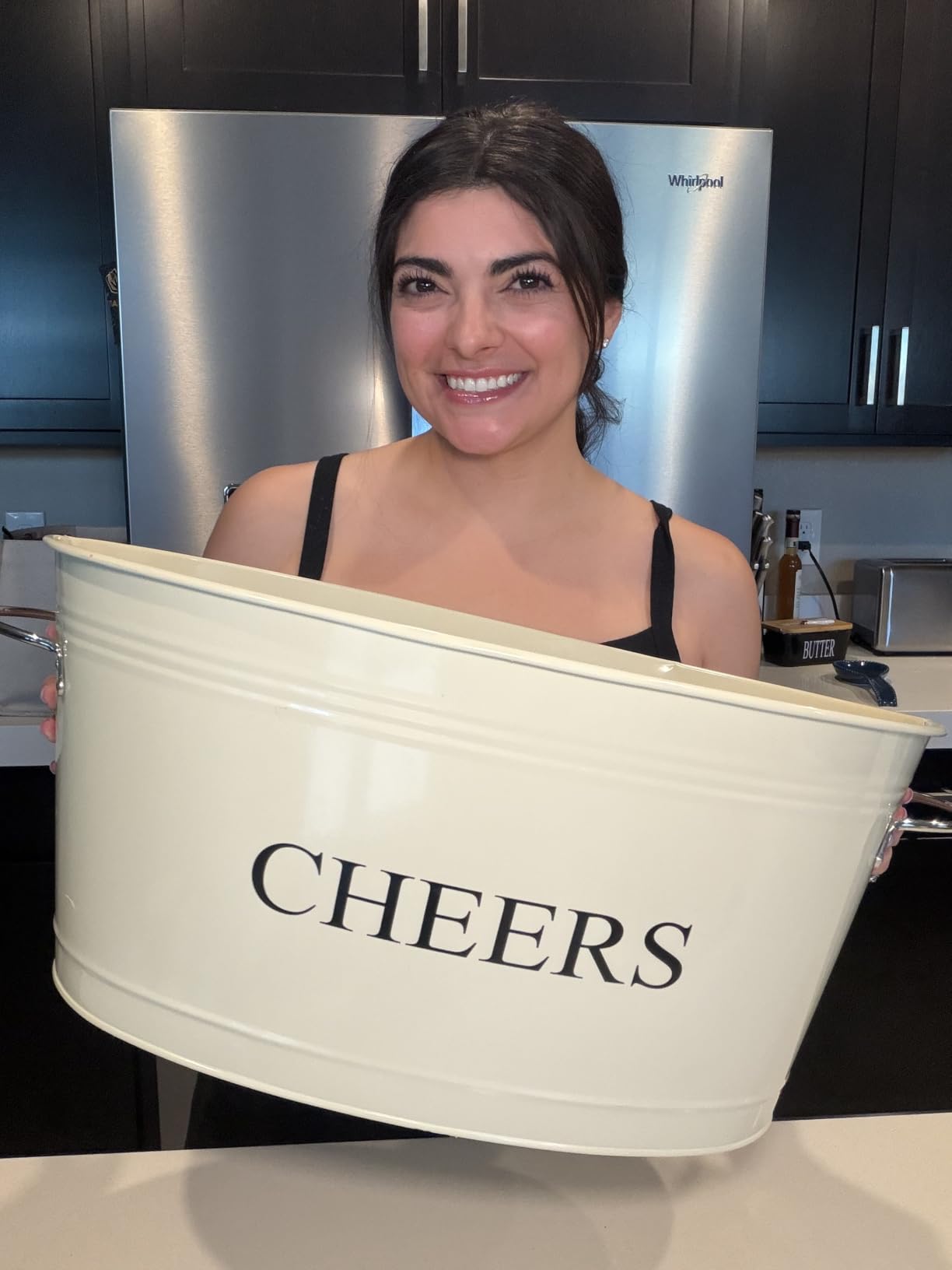 Twine Cheers Beverage Tub, Galvanized Tubs for Entertaining, Drink Buckets for Parties, Large Ice Tub and Gift Basket, Beer Buckets, Cream, 6.3 Gallons Set of 1 customer photo 1