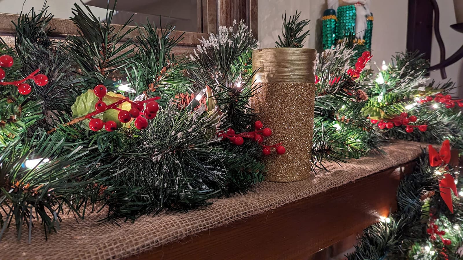 National Tree Company 9ft Pre-Lit Wintry Pine Flocked Christmas Garland | 100 Clear Lights, 184 Tips, Artificial Christmas Decoration With Pinecones, Red Berries, Green customer photo 2