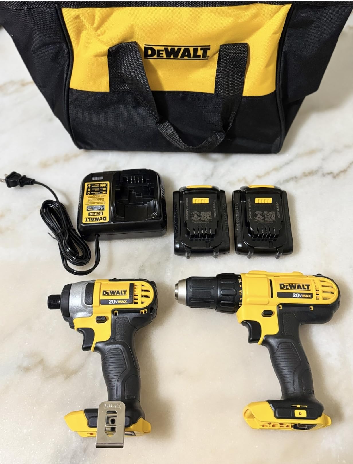 DEWALT 20V MAX Cordless Drill and Impact Driver, Power Tool Combo Kit, Includes 2 Batteries, Charger and Bag (DCK240C2) customer photo 1