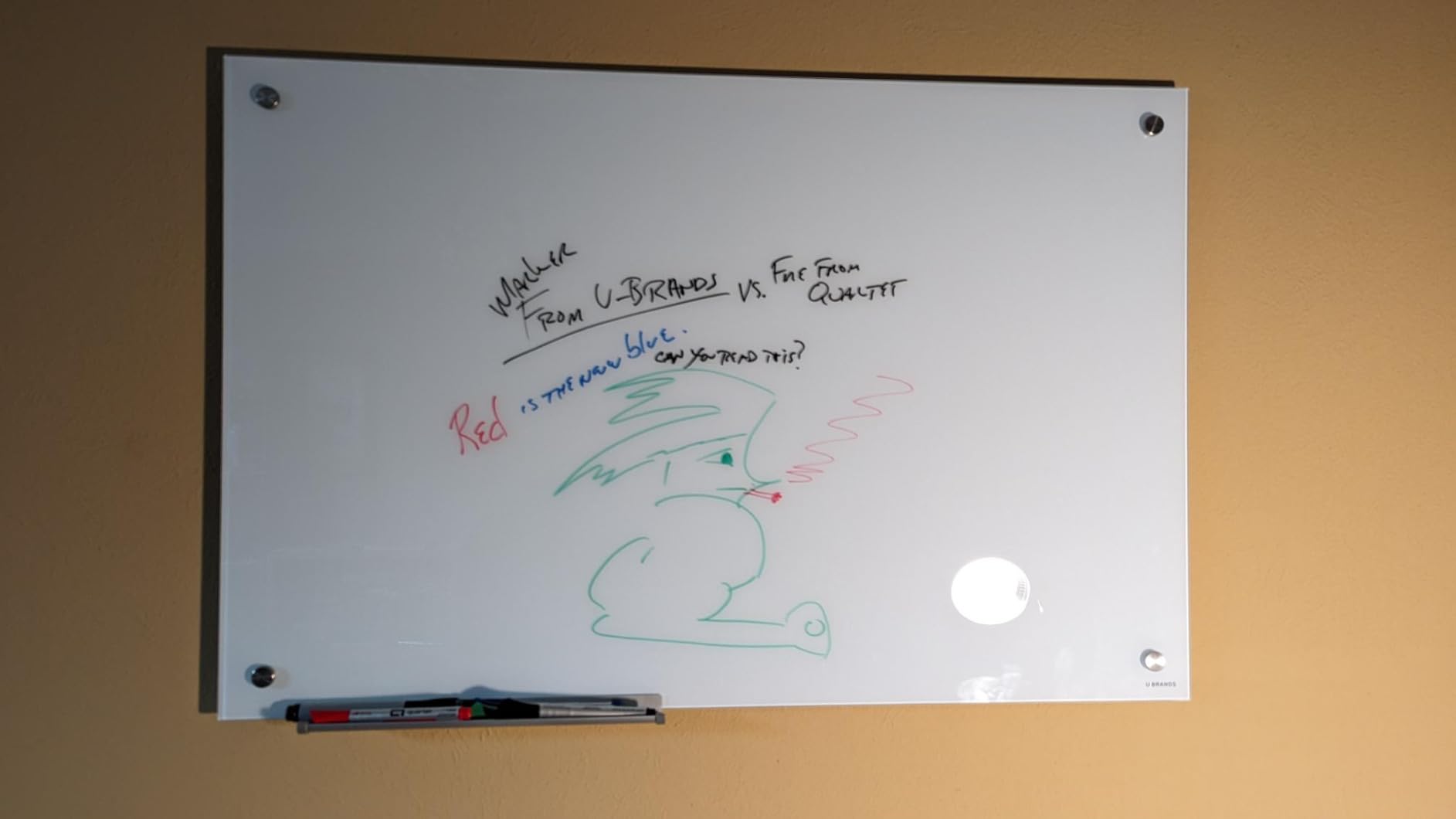 U Brands Glass Dry Erase Whiteboard, 24
