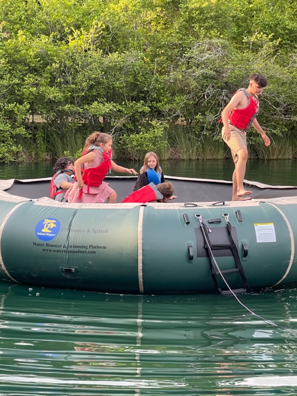 Island Hopper 17' Bounce N Splash Padded Water Bouncer - Durable Inflatable Trampoline - Spring-Less Design with Foam Padding - Water Trampoline for Lake Supports 1000 lbs for Family Fun customer photo 1