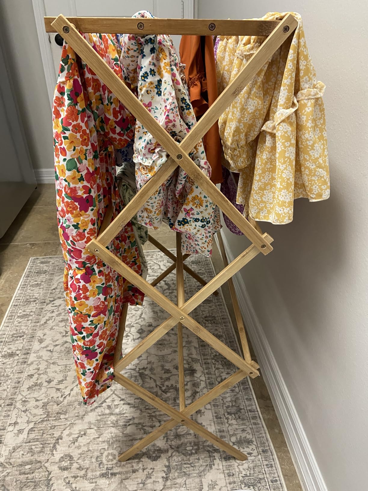 HOME IT Wooden Clothes Drying Rack for Laundry - Collapsible Folding Bamboo Laundry Drying Rack for Drying Clothes - Heavy Duty Pre Assembled customer photo 1