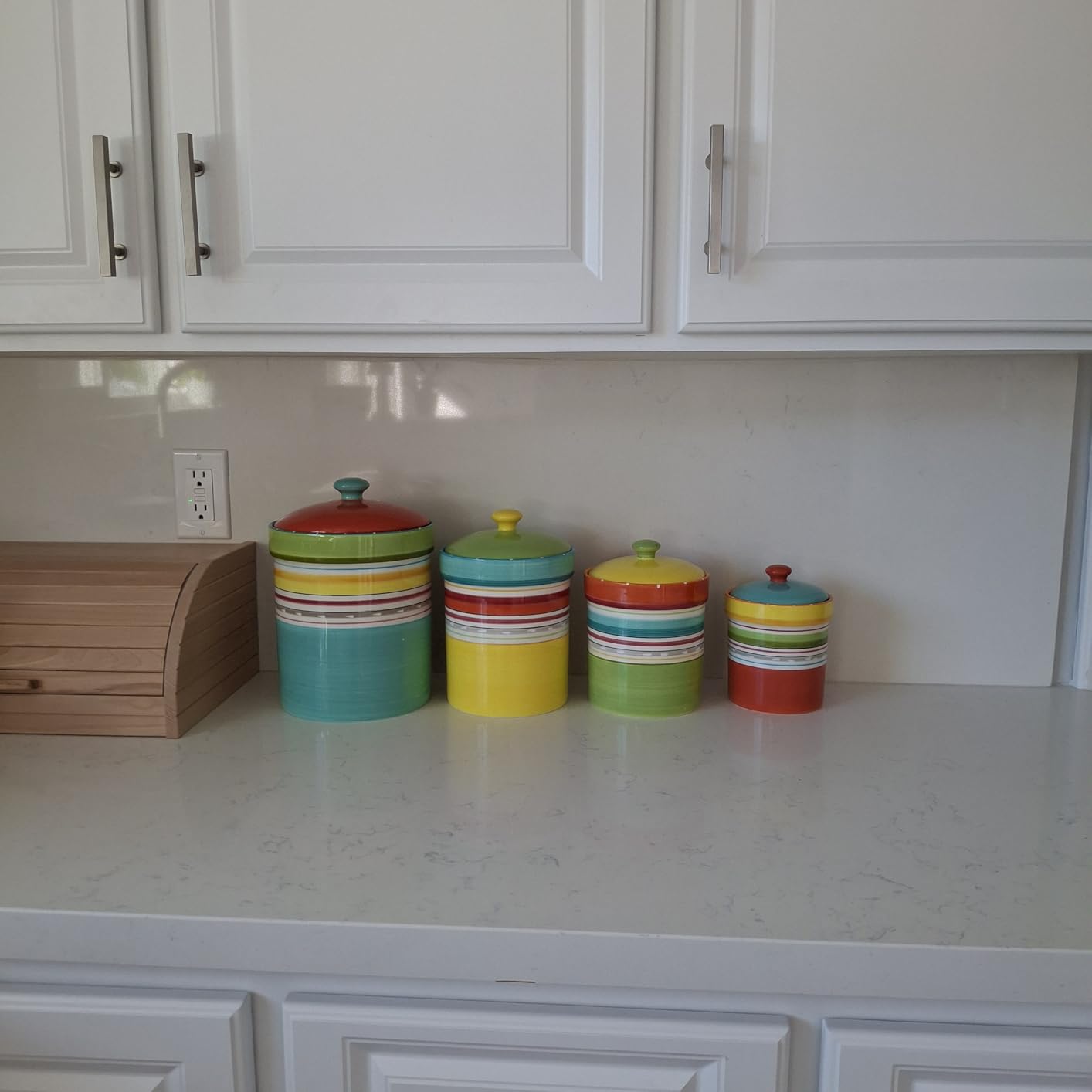 Mariachi 4-Piece Ceramic Kitchen Canister Set - Airtight Colorful Striped Storage Jars with Lids, 24 to 128 oz for Flour, Sugar, Coffee, Snacks & Pantry Organization, Fiesta-Inspired Decor customer photo 1