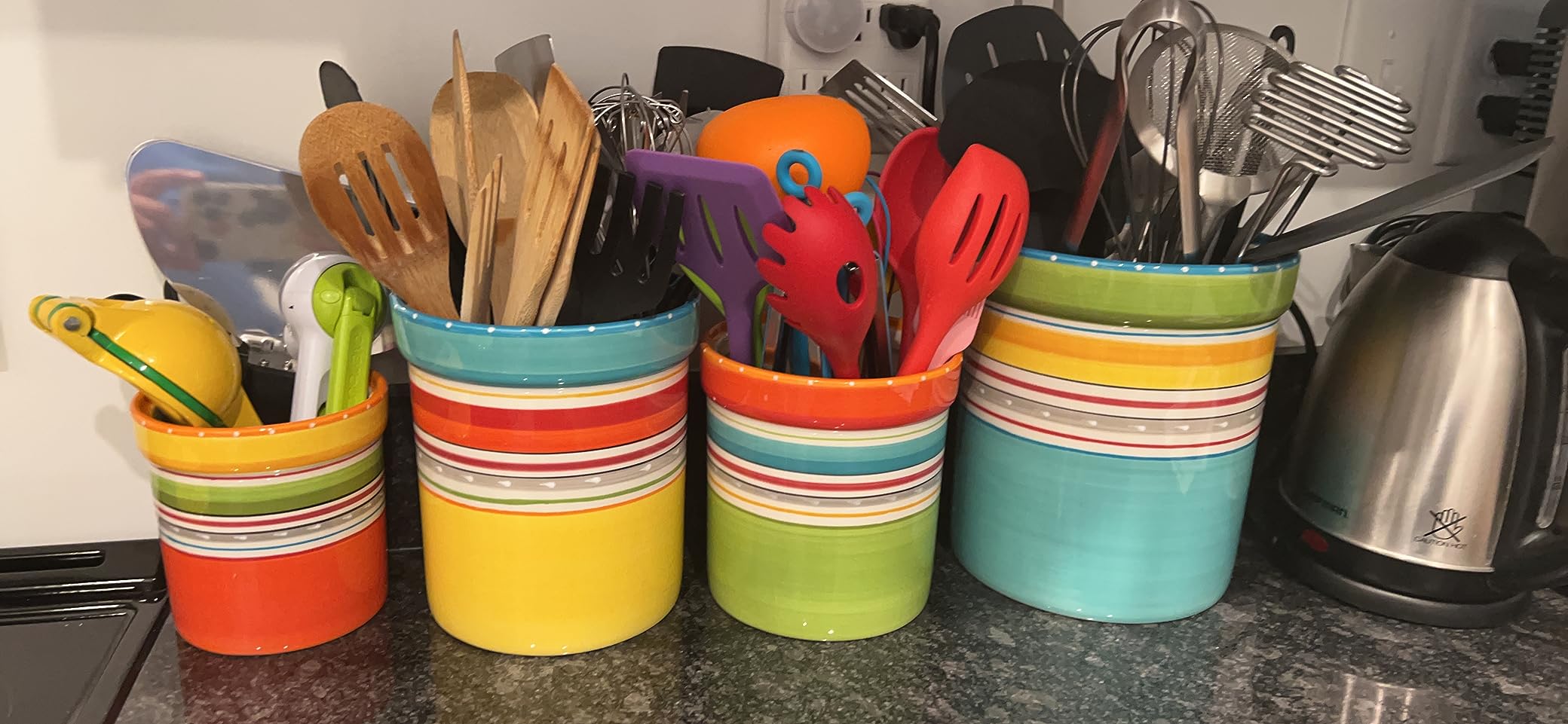 Mariachi 4-Piece Ceramic Kitchen Canister Set - Airtight Colorful Striped Storage Jars with Lids, 24 to 128 oz for Flour, Sugar, Coffee, Snacks & Pantry Organization, Fiesta-Inspired Decor customer photo 2