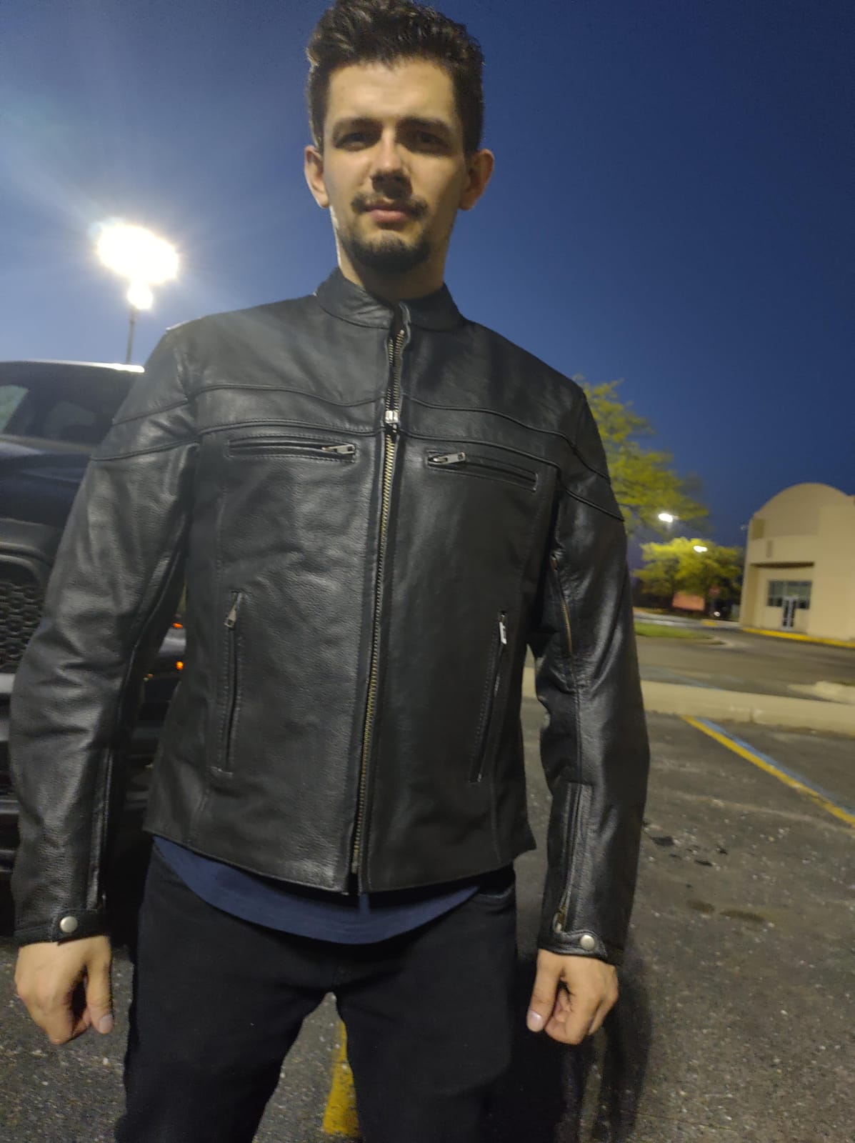 Vance Leather Men's Premium Leather Racer Jacket with Vents customer photo 2