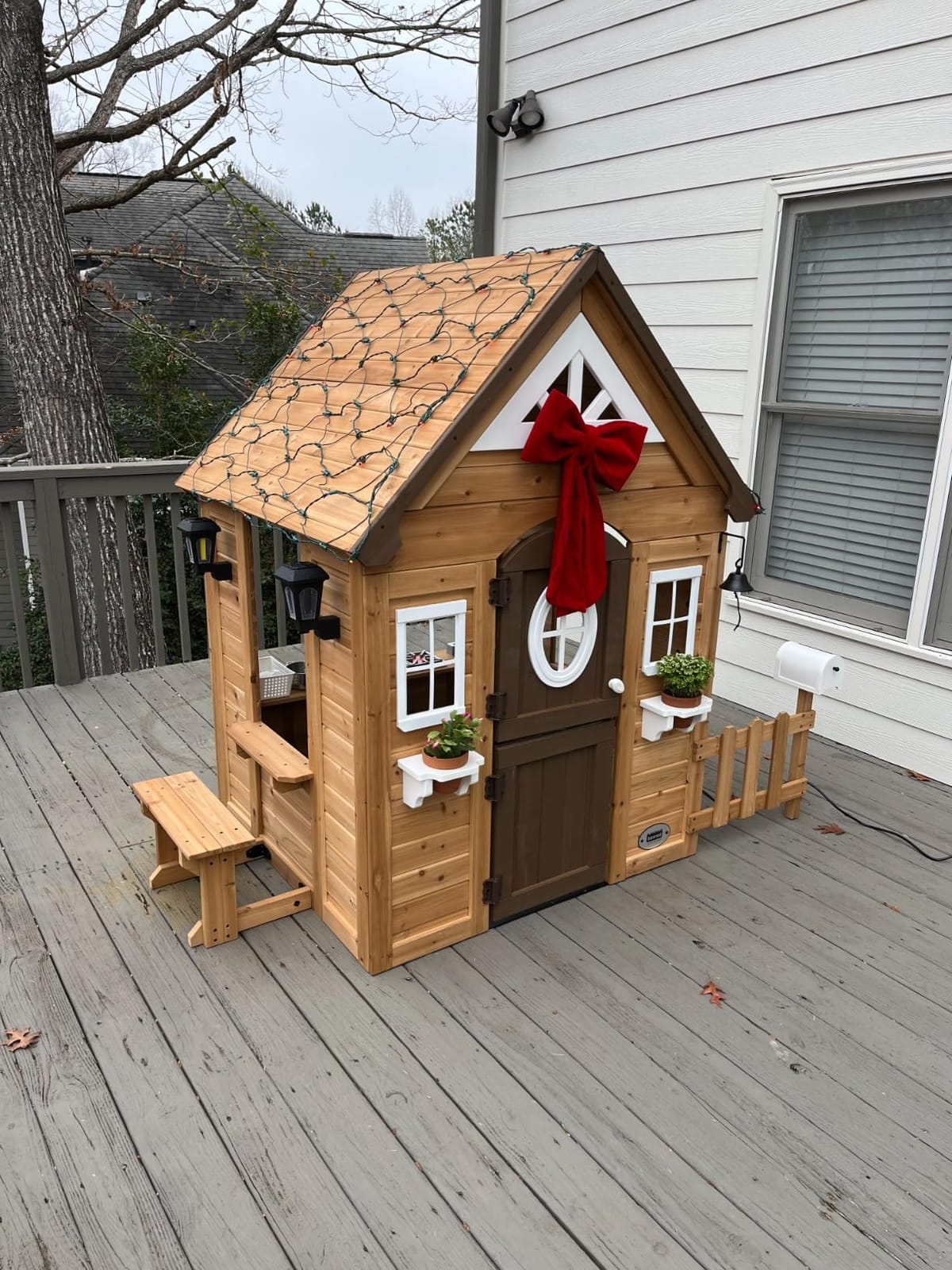 Backyard Discovery Aspen Cedar Wooden Kids Playhouse Cottage with Play Kitchen, Snack Bar, Picnic Bench, Dinner Bell, Mailbox, Dutch Door, Flowerpot Holders, Toy Lights, Country Style for Outdoor Play customer photo 2