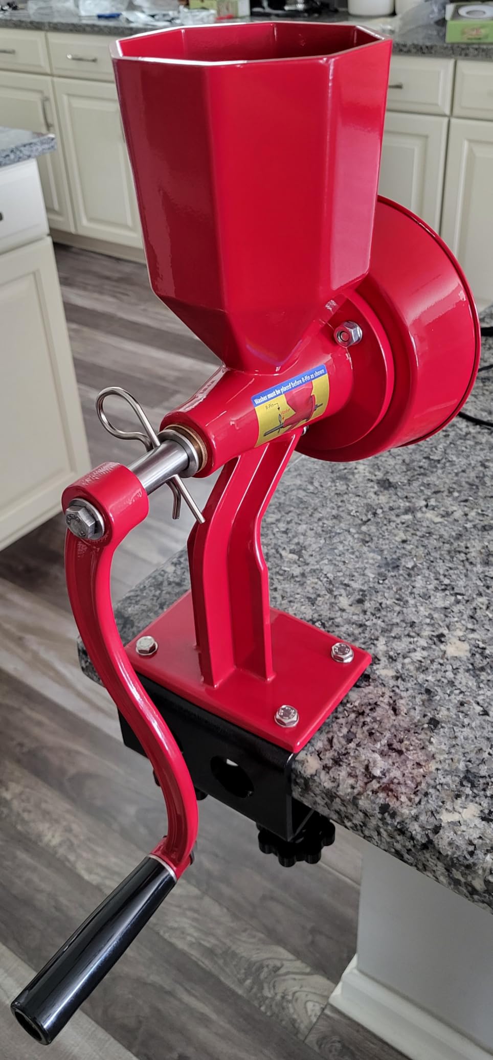 WONDERMILL Junior Deluxe Grain Mill for Flour, Hand Crank Wheat Mill for Grains, Nuts, Seeds, Oily Foods & Spices, Grain Grinder with Stone and Stainless Steel Burrs (Red) customer photo 2