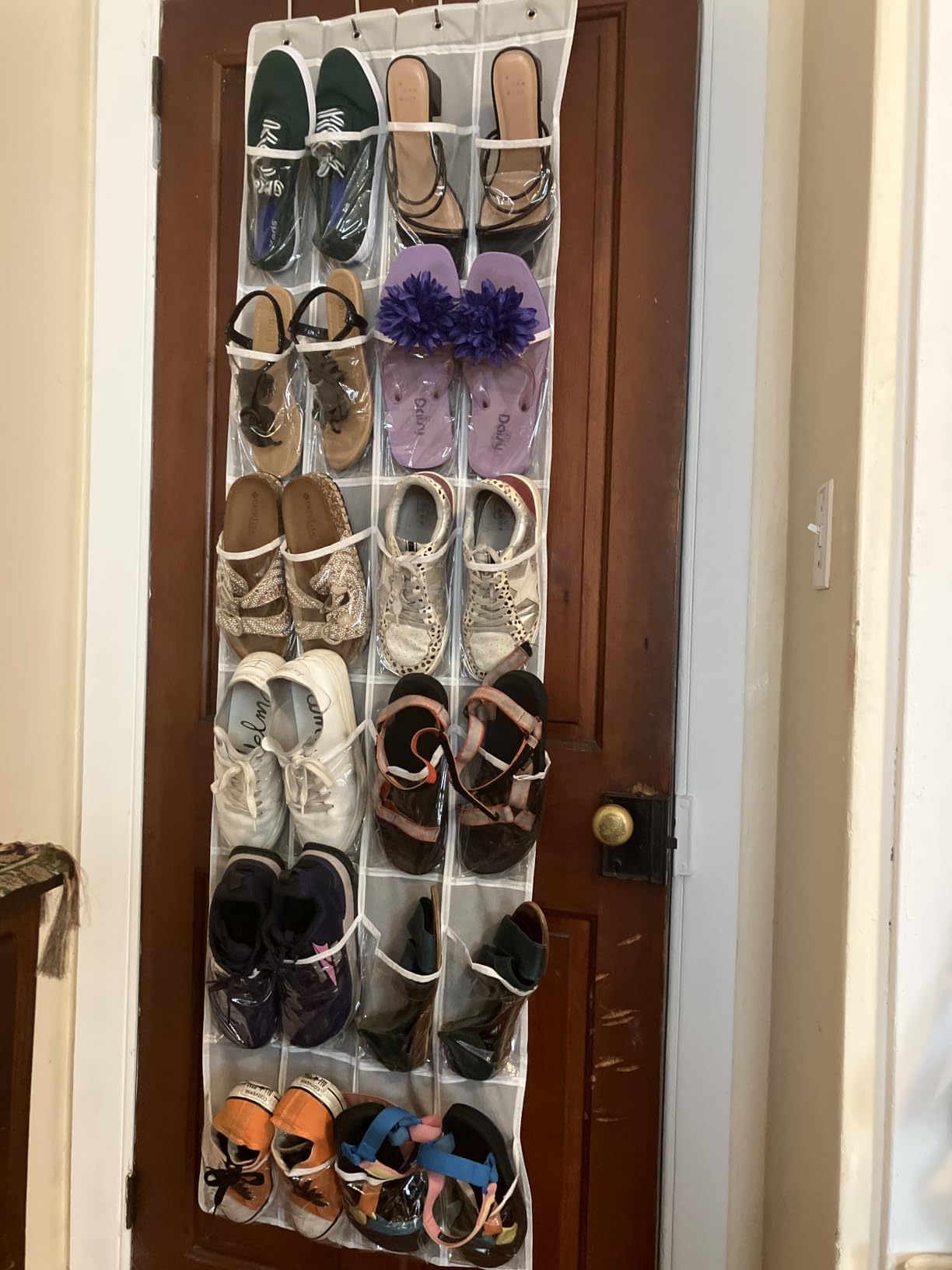 Simple Houseware 24 Pockets - Crystal Clear Over The Door Hanging Shoe Organizer, Gray (64'' x 19'') customer photo 1