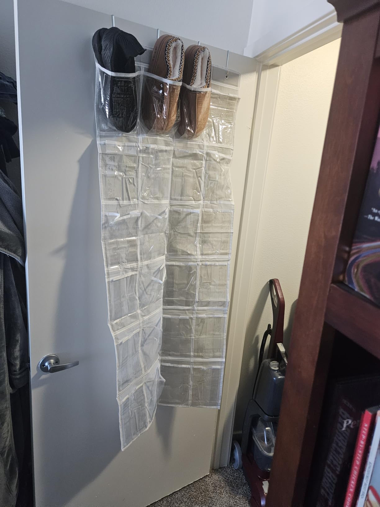 Simple Houseware 24 Pockets - Crystal Clear Over The Door Hanging Shoe Organizer, Gray (64'' x 19'') customer photo 2