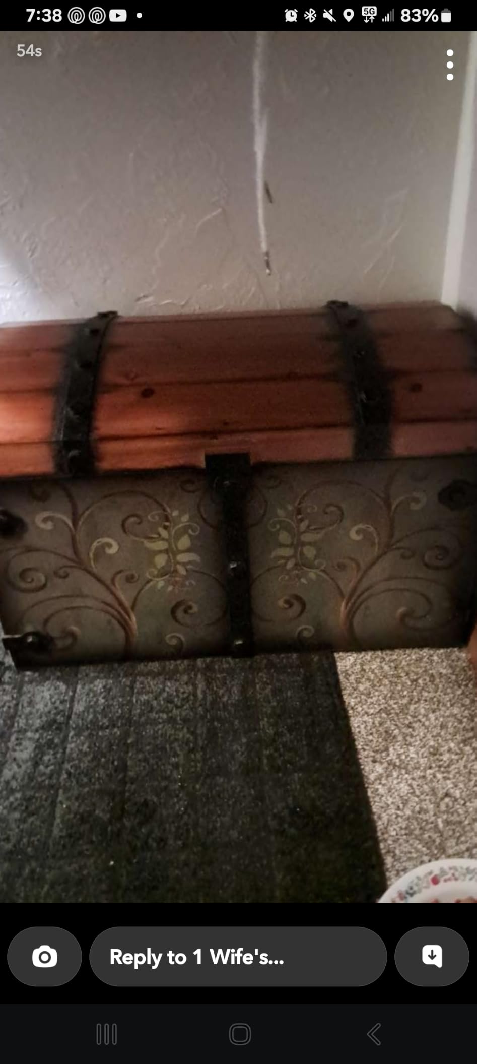 Household Essentials Vintage Wood Storage Trunk, Large, Blue Body/Brown Lid/Floral Design customer photo 1