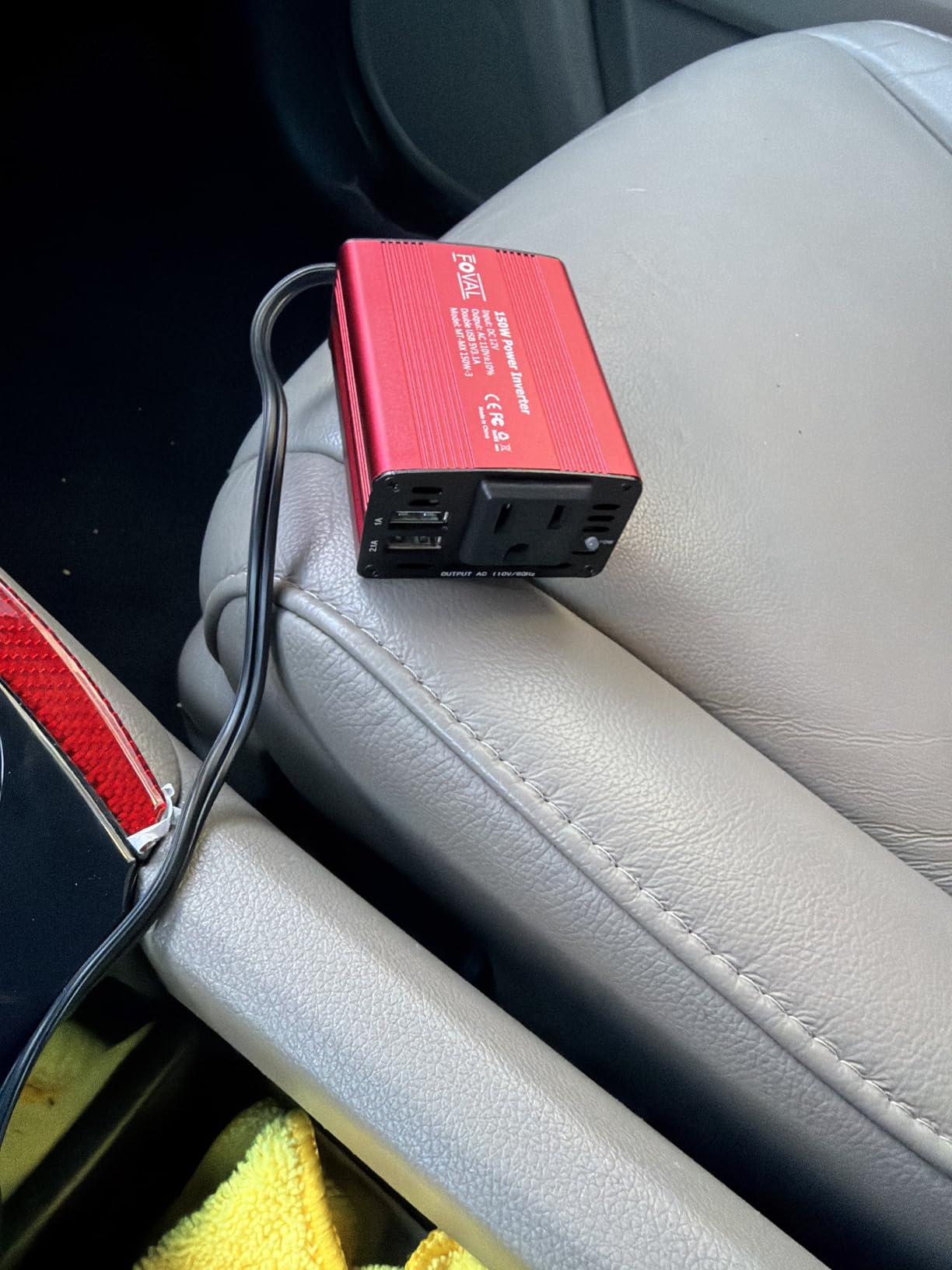 FOVAL 150W Car Power Inverter 12V DC to 110V AC Converter Vehicle Adapter Plug Outlet with 3.1A Dual USB Car Charger for Laptop Computer (Classic Red) customer photo 1