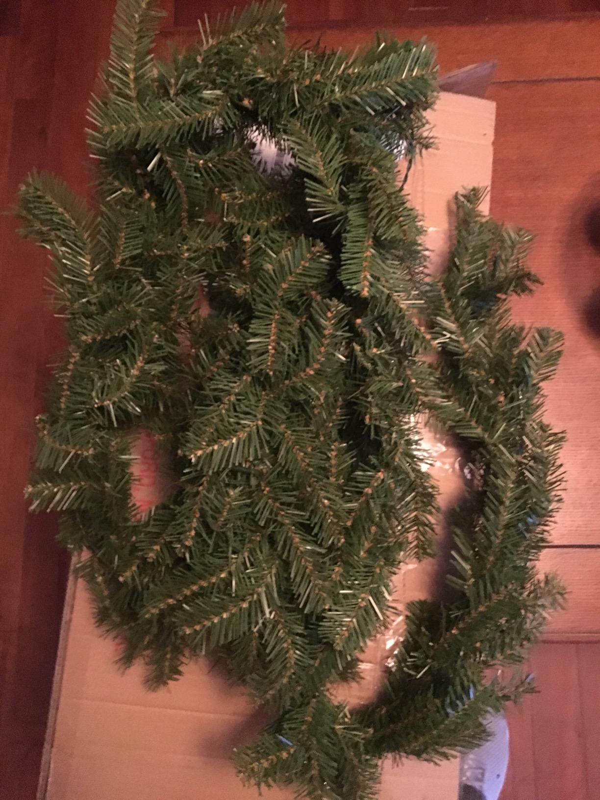National Tree Company 48in Pre-Lit Norwood Fir Artificial Christmas Wreath, Christmas Decoration with 300 Clear LED Lights, 714 Tips, Green customer photo 1