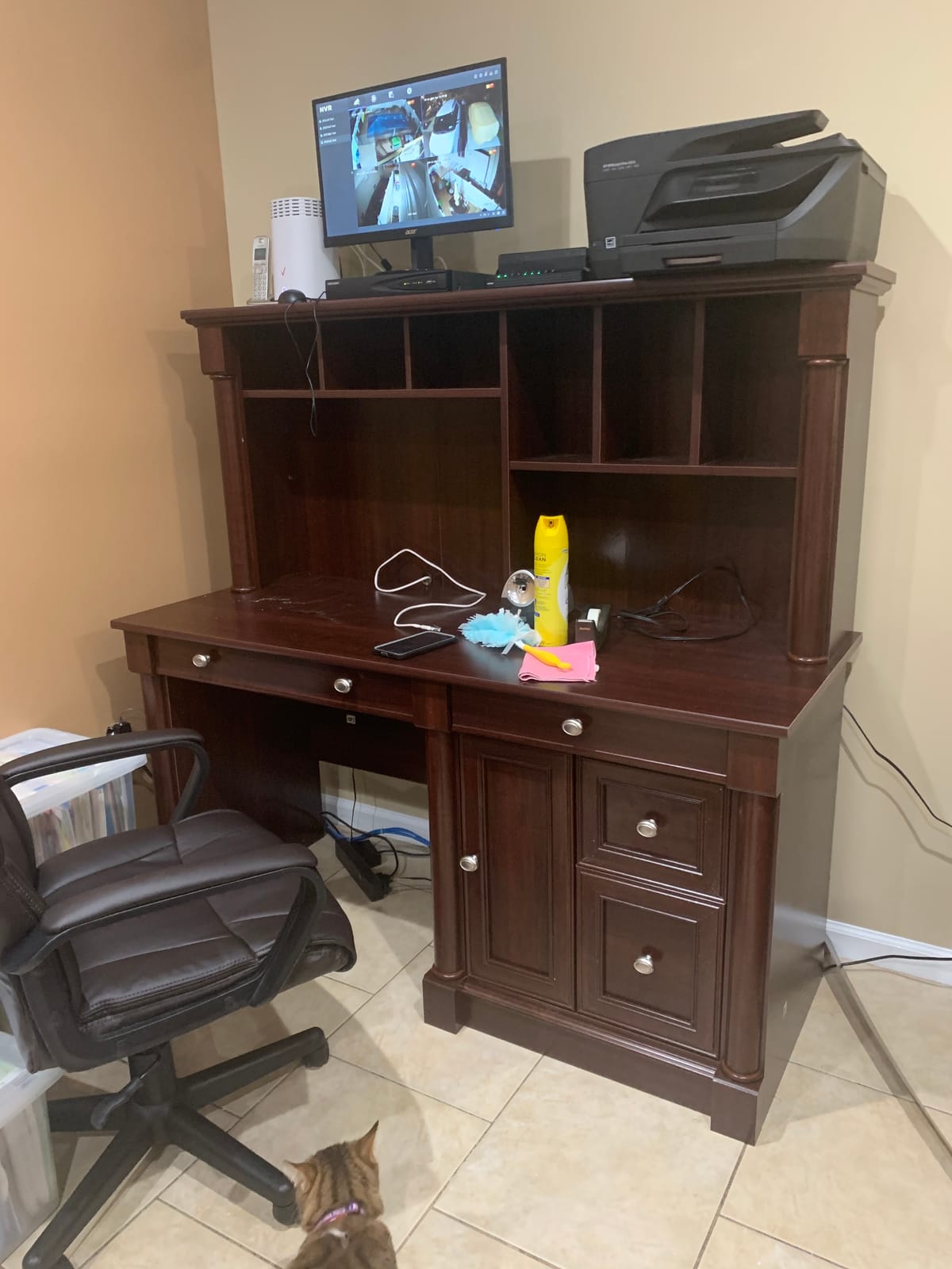 Sauder Palladia Computer Desk with Hutch, Large Storage and File Drawer, Home Office Desk - Select Cherry Finish customer photo 2