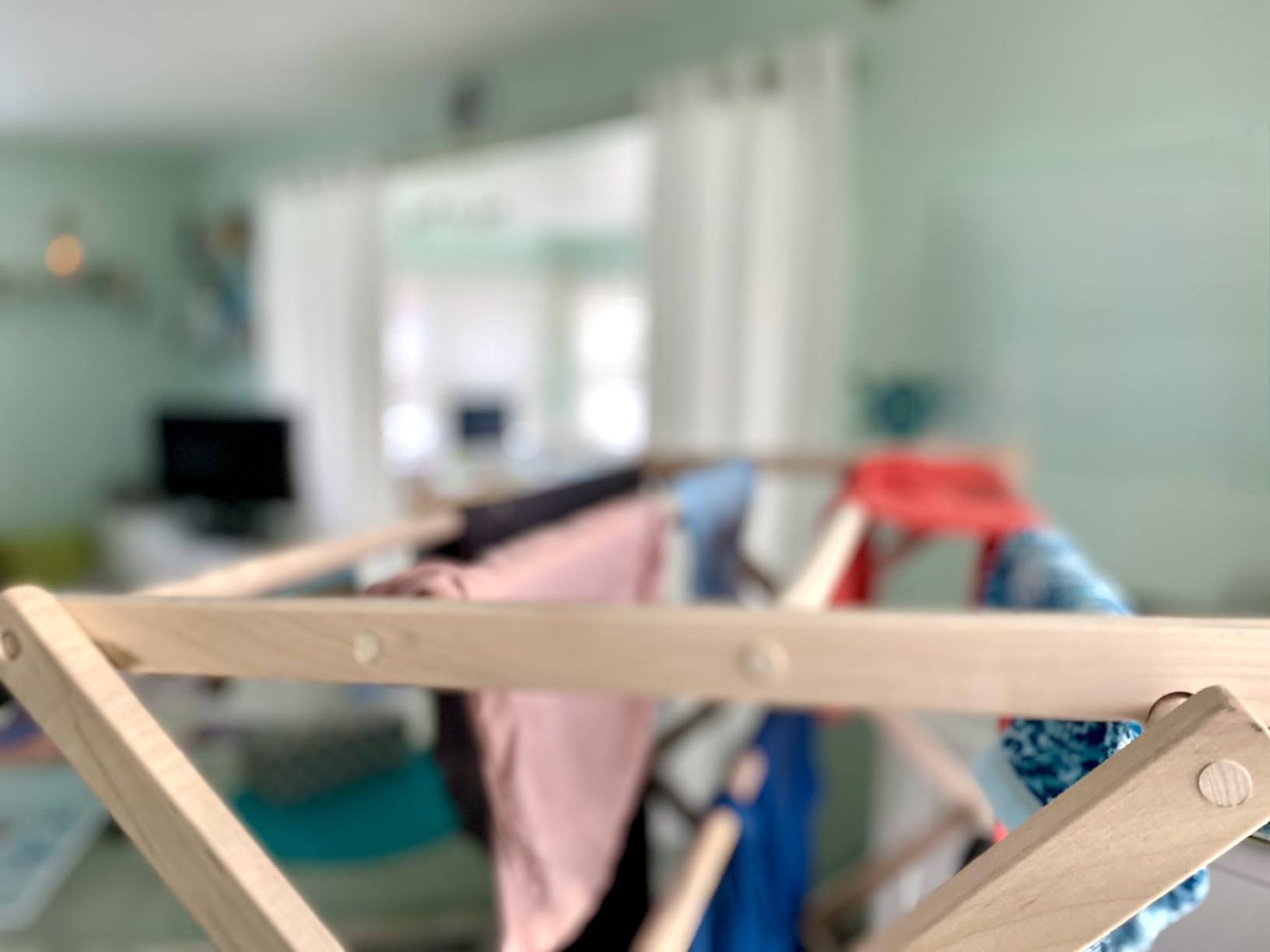 Clothes Drying Rack: Solid Maple Hard Wood Laundry Rack for Blankets, Towels, Bedding & More, Heavy Duty Folding Drying Rack, Made in USA, No Assembly Needed, XXLarge customer photo 2