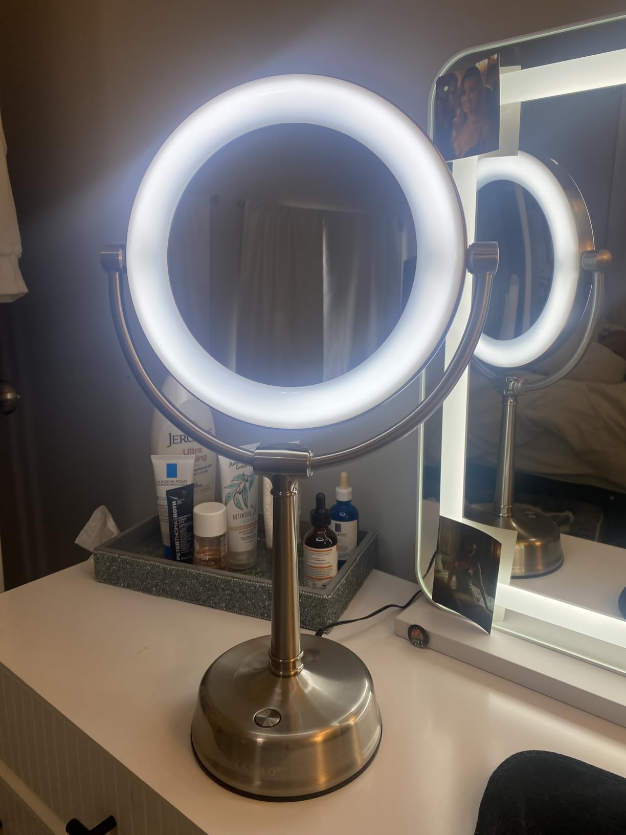 Zadro Lexington LED Lighted Makeup Mirror with Magnification Two-Sided Swivel Mirror with Lights for Makeup Desk Vanity (10X/1X, 12