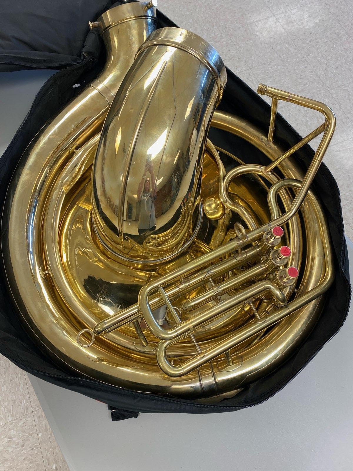 INDIAN HANDMADE BRASS FINISH SOUSAPHONE BRASS MADE TUBA MOUTH PIECE WITH CARRY BAG 25