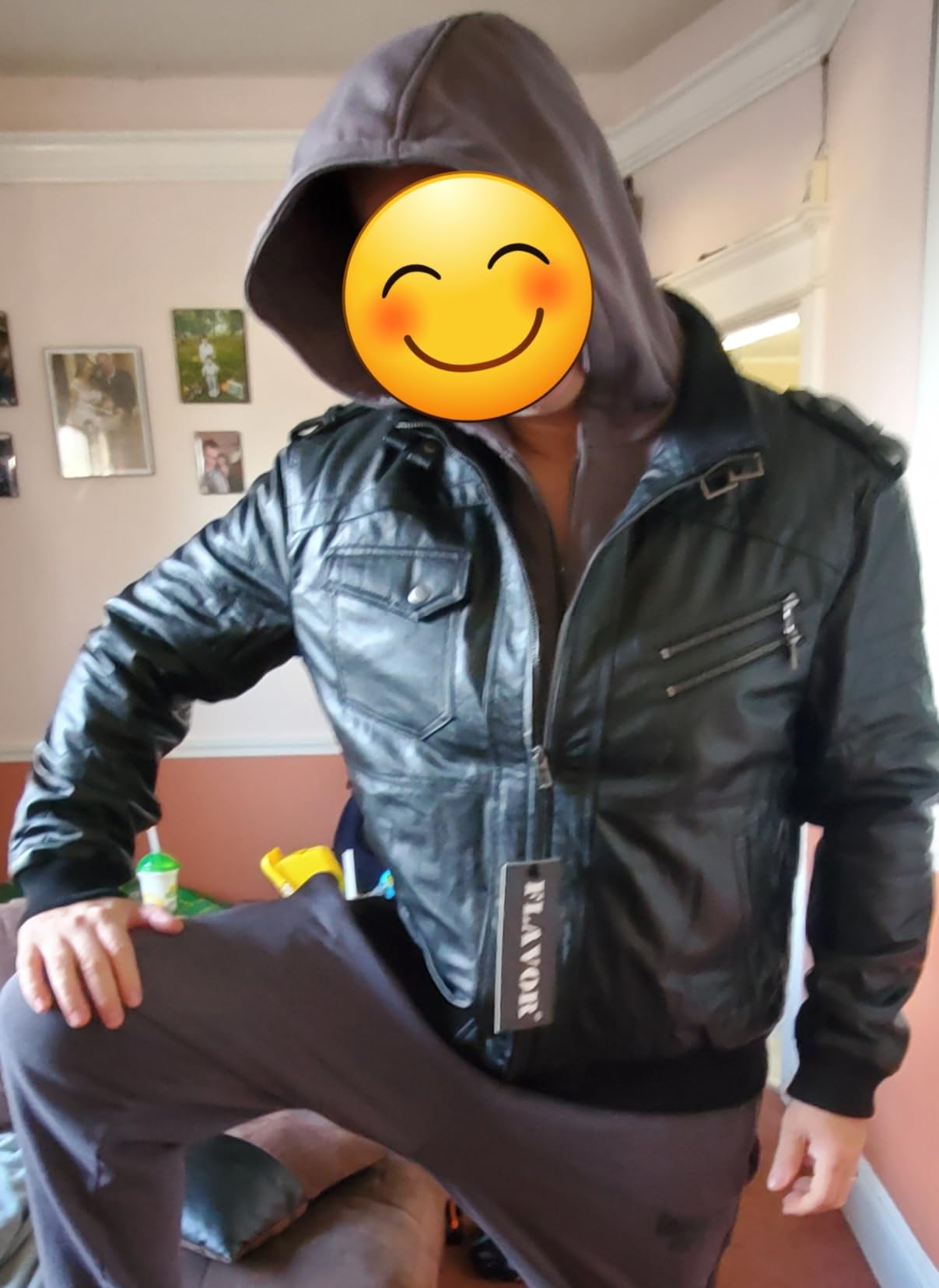 FLAVOR Men Brown Leather Motorcycle Jacket with Removable Hood | Genuine Leather, Removable Hood, Windproof, Multi Pockets, Fall Winter Coats, Riding and Daily Wear, Moto Biker Jacket Men customer photo 1