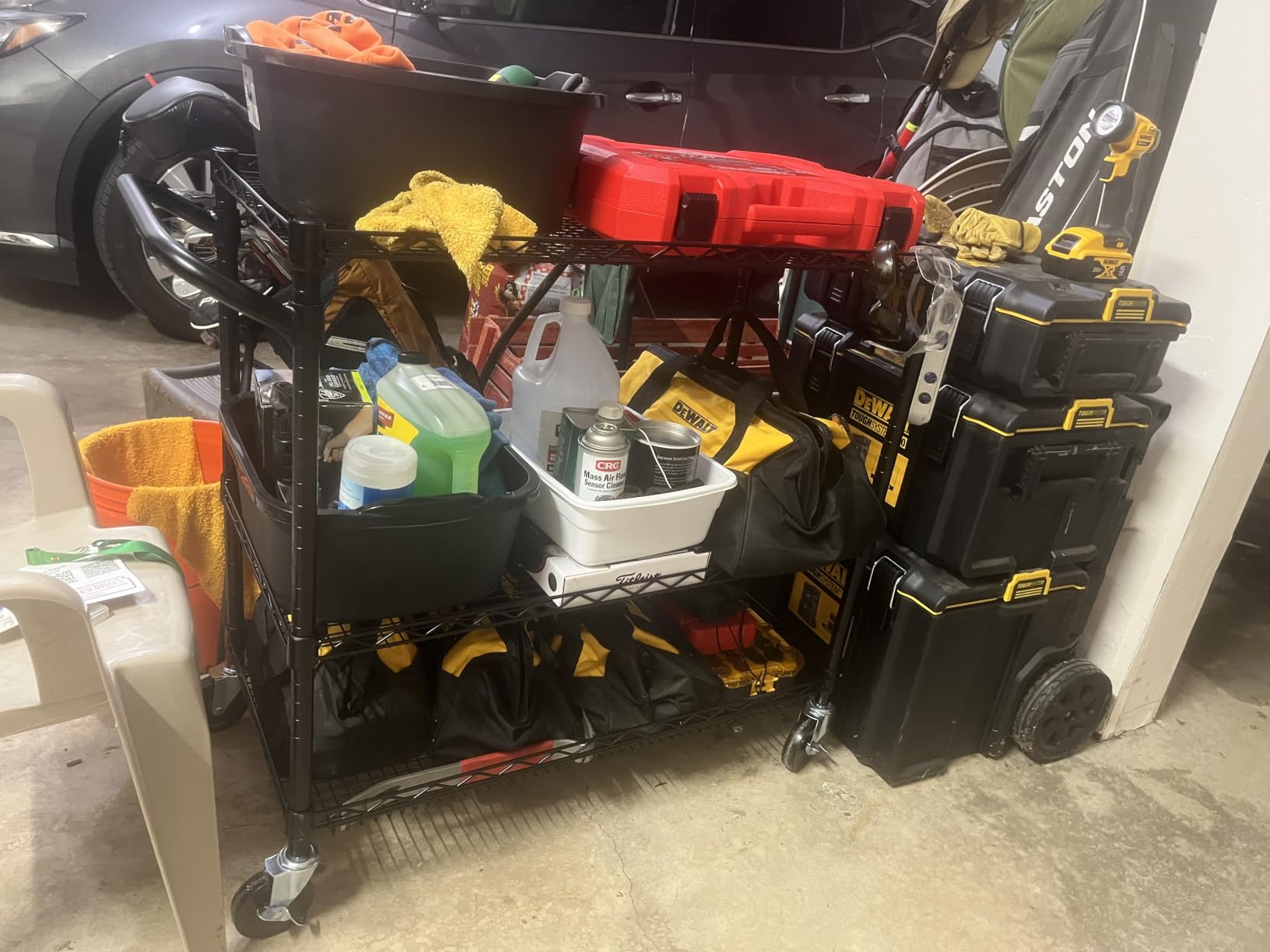 Finnhomy 3 Tier Heavy Duty Commercial Grade Utility Cart, Wire Rolling Cart with Handle Bar, Steel Service Cart with Wheels, NSF Listed customer photo 2