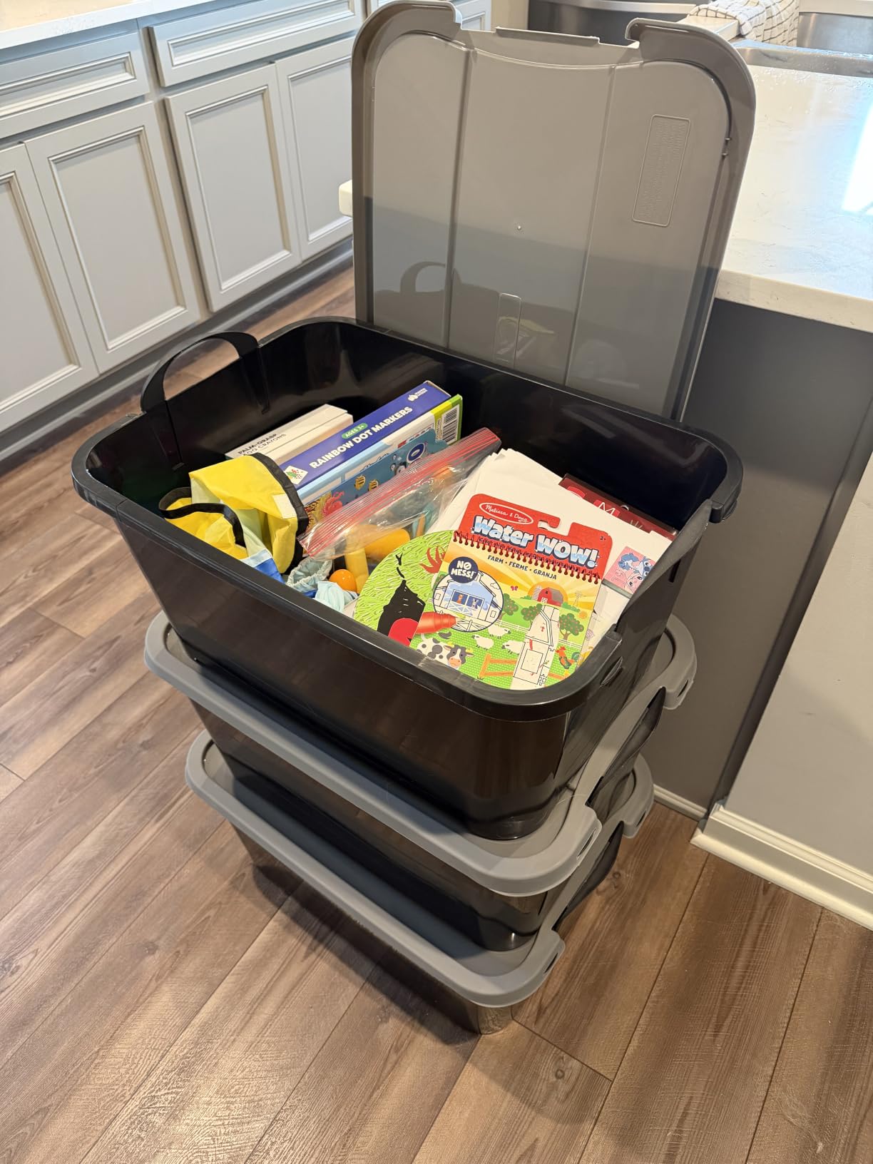 Life Story 6 Pack Heavy Duty Stackable Storage Bin, 55 Quart Home Organizer, Versatile Lightweight Locking Bins with Carrying Handles, Black/Gray customer photo 1