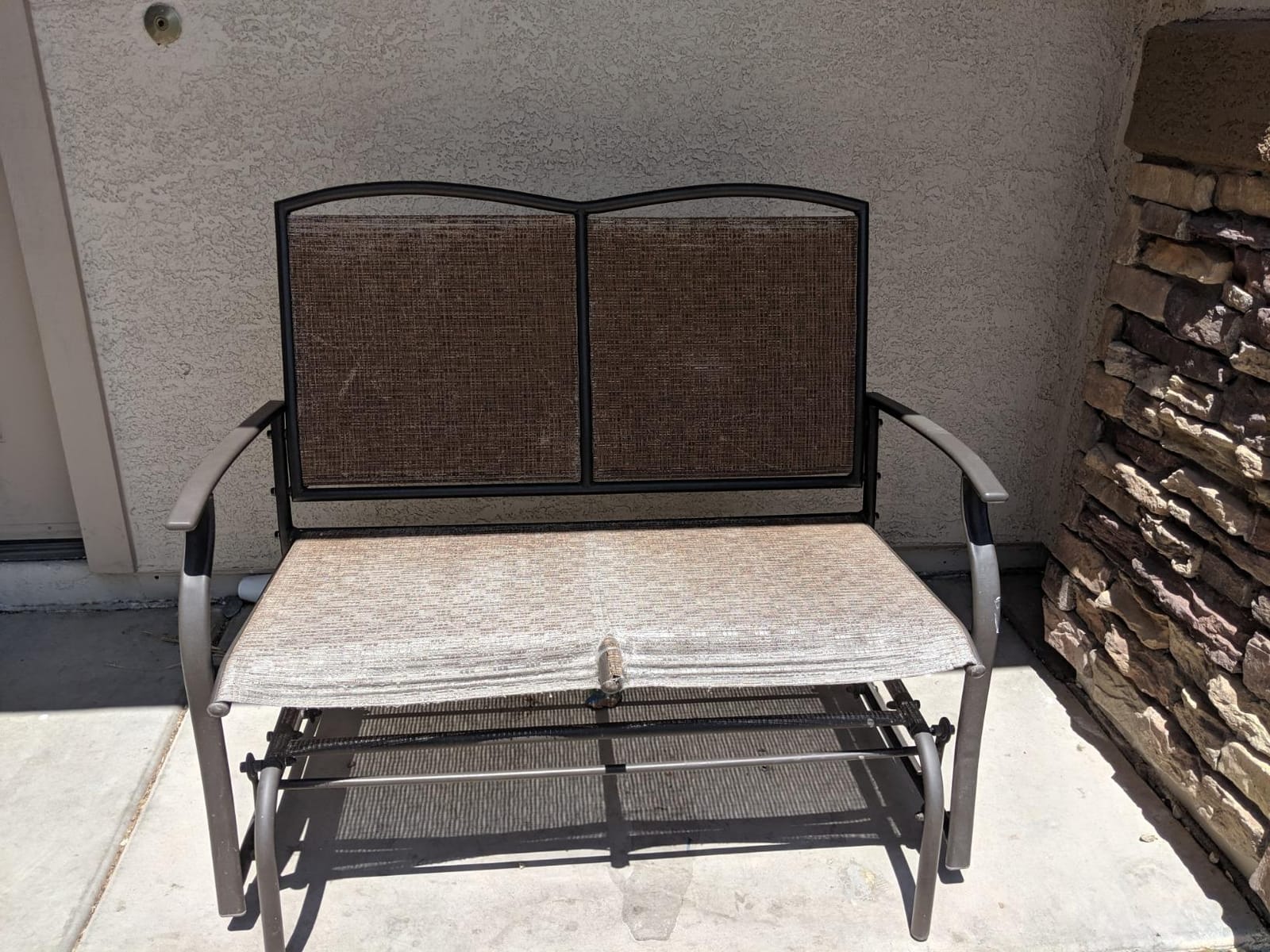 GIANTEX Patio Glider Benches for Outside, Swing Glider Chair w/Steel Frame | 400 LBS Capacity, Patio Swing Rocker, 2-Person Loveseat for Backyard, Poolside, Lawn, Balcony, Porch Glider Bench (Brown) customer photo 1
