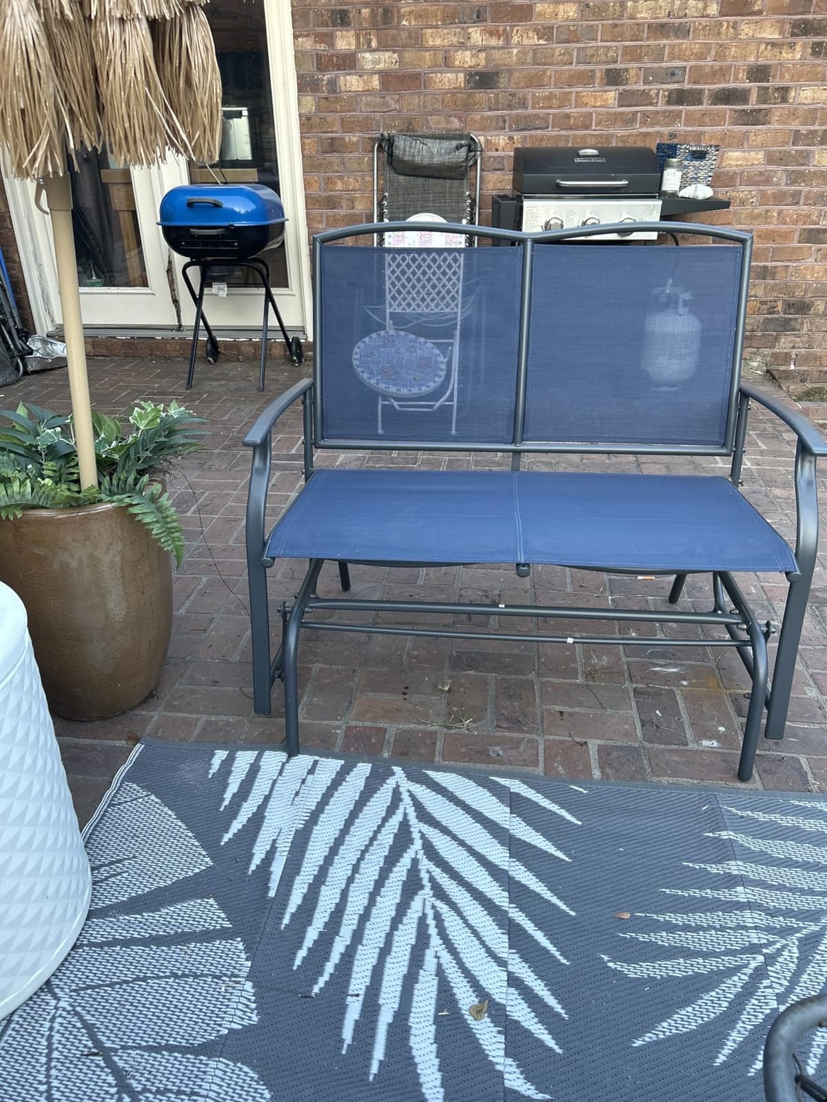GIANTEX Patio Glider Benches for Outside, Swing Glider Chair w/Steel Frame | 400 LBS Capacity, Patio Swing Rocker, 2-Person Loveseat for Backyard, Poolside, Lawn, Balcony, Porch Glider Bench (Brown) customer photo 2