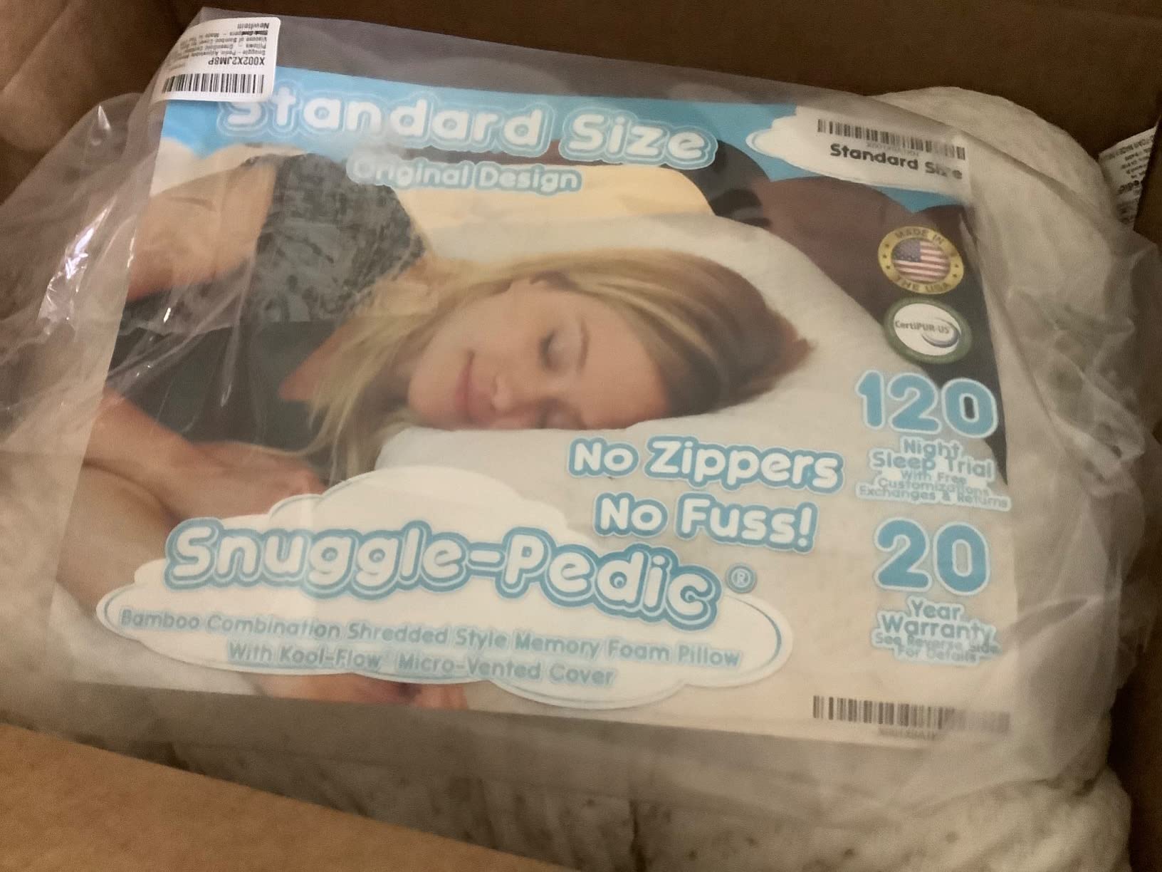 Snuggle-Pedic Adjustable Memory Foam Pillows - GreenGold Certified Pillow w/ Viscose of Bamboo Cover for Side, Stomach & Back Sleepers - Made in the USA - Standard customer photo 1