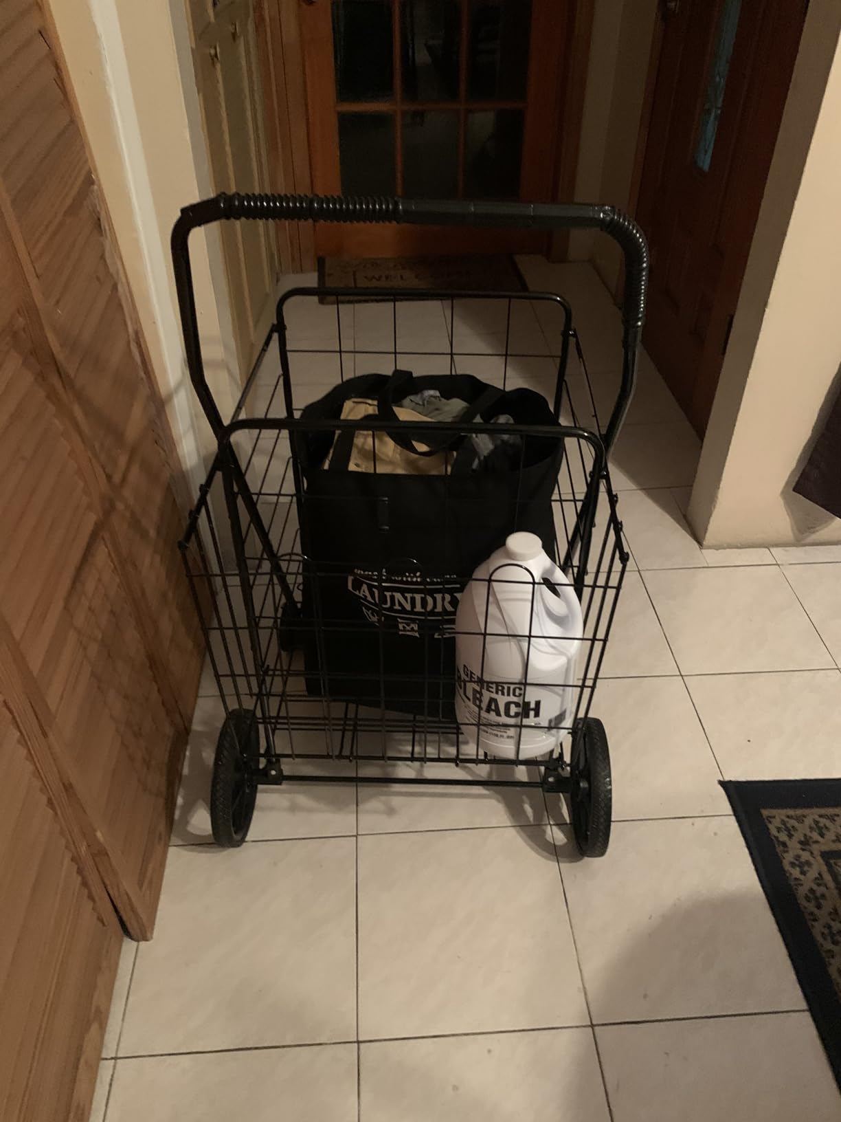 Goplus Jumbo Folding Shopping Cart with Rolling Swivel Wheels, Foldable Grocery Cart on Wheels with Double Basket, Heavy Duty Utility Cart, Shopping Carts for Groceries Laundry Book Luggage Travel customer photo 2