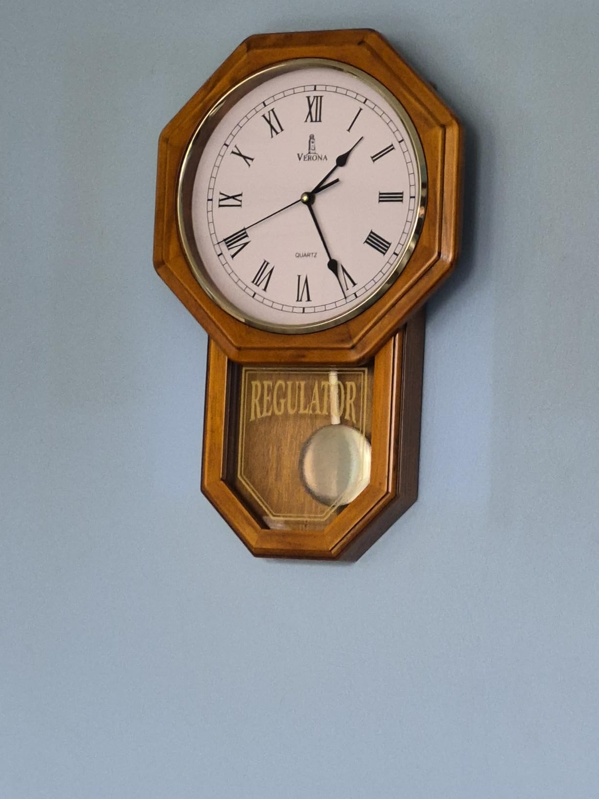 Pendulum Wall Clock Battery Operated, Real Wood Regulator Clock, Quiet | Schoolhouse Design with Pendulum customer photo 1