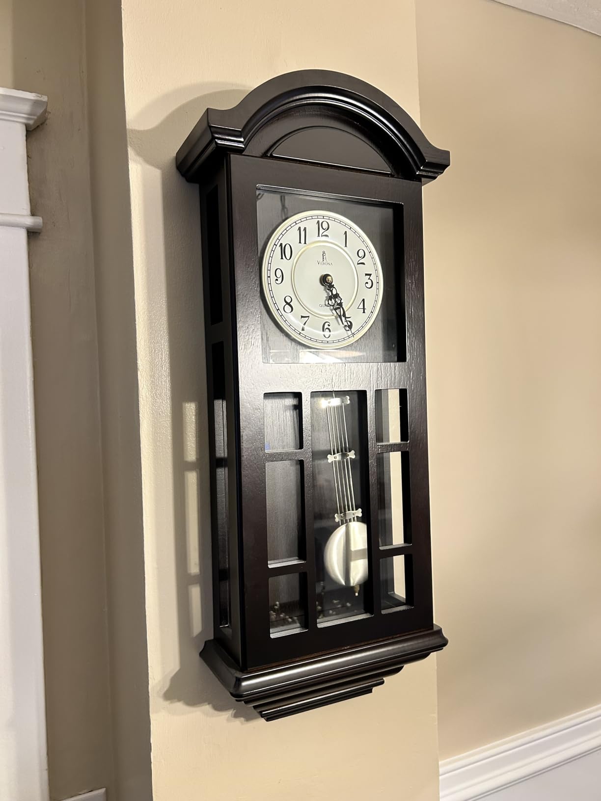 Pendulum Wall Clock, Hanging Wooden Grandfather Wall Clock, Quiet | Real Wood Clock 27 Inch, Non-Chiming Battery Operated with Pendulum customer photo 1