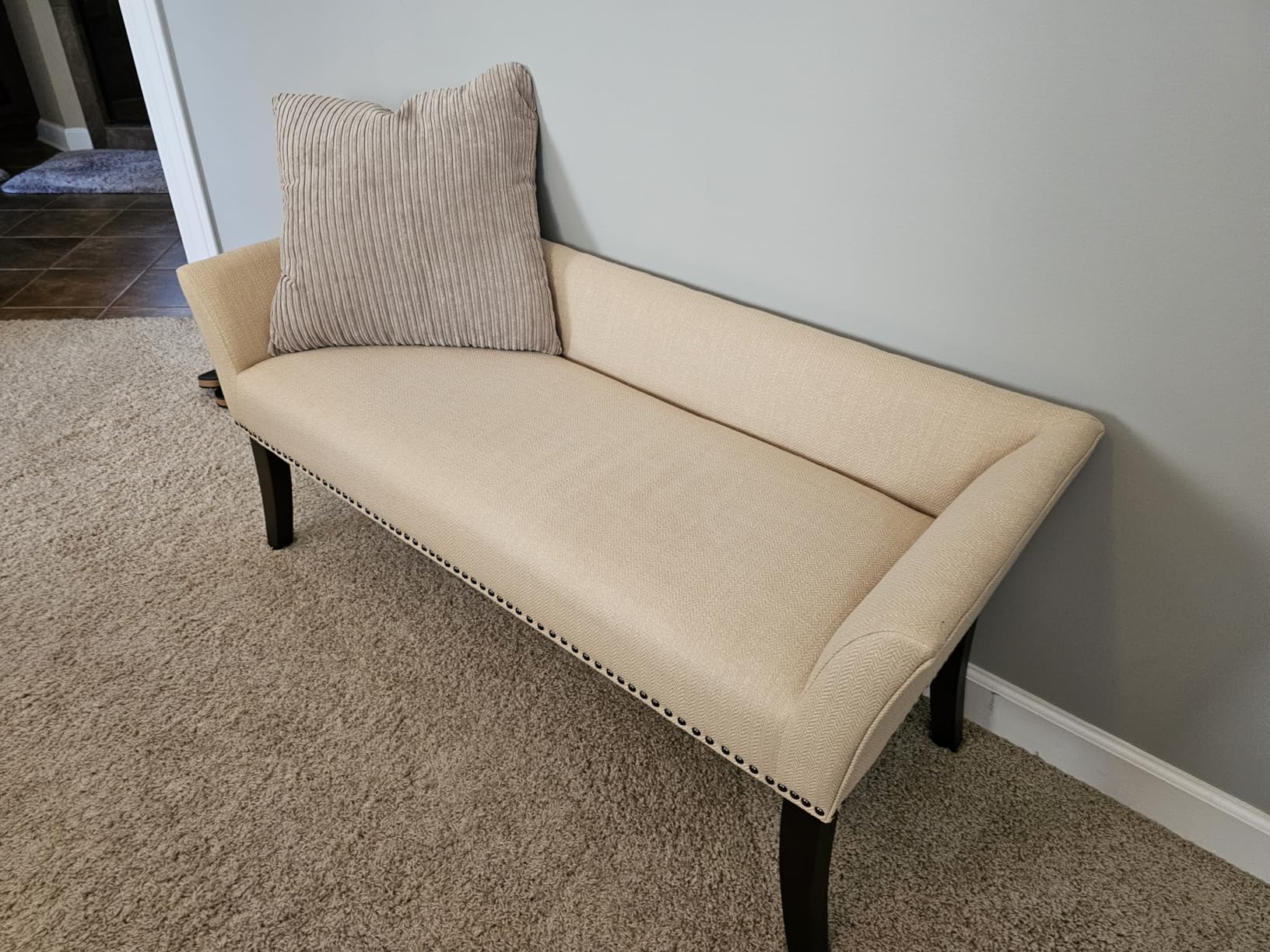 Madison Park Accent Bench, Upholstered with Nailhead Trim, & Padded Seat Entryway Bench Small, End of Bed Bench with Back, 49.5