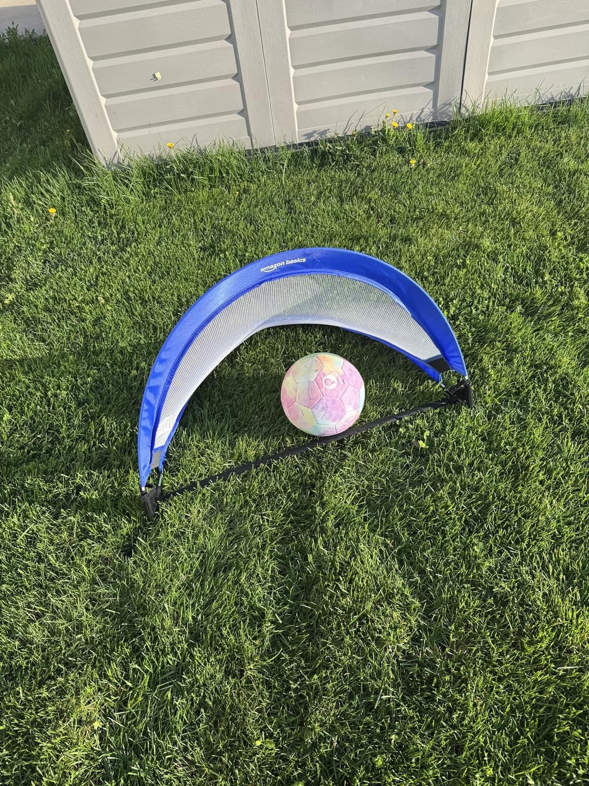 Amazon Basics Portable Pop Up Soccer Goal Set for Kids, Training Equipment, Outdoor Sports Games, Backyard Soccer, Blue, 2-Pack customer photo 1