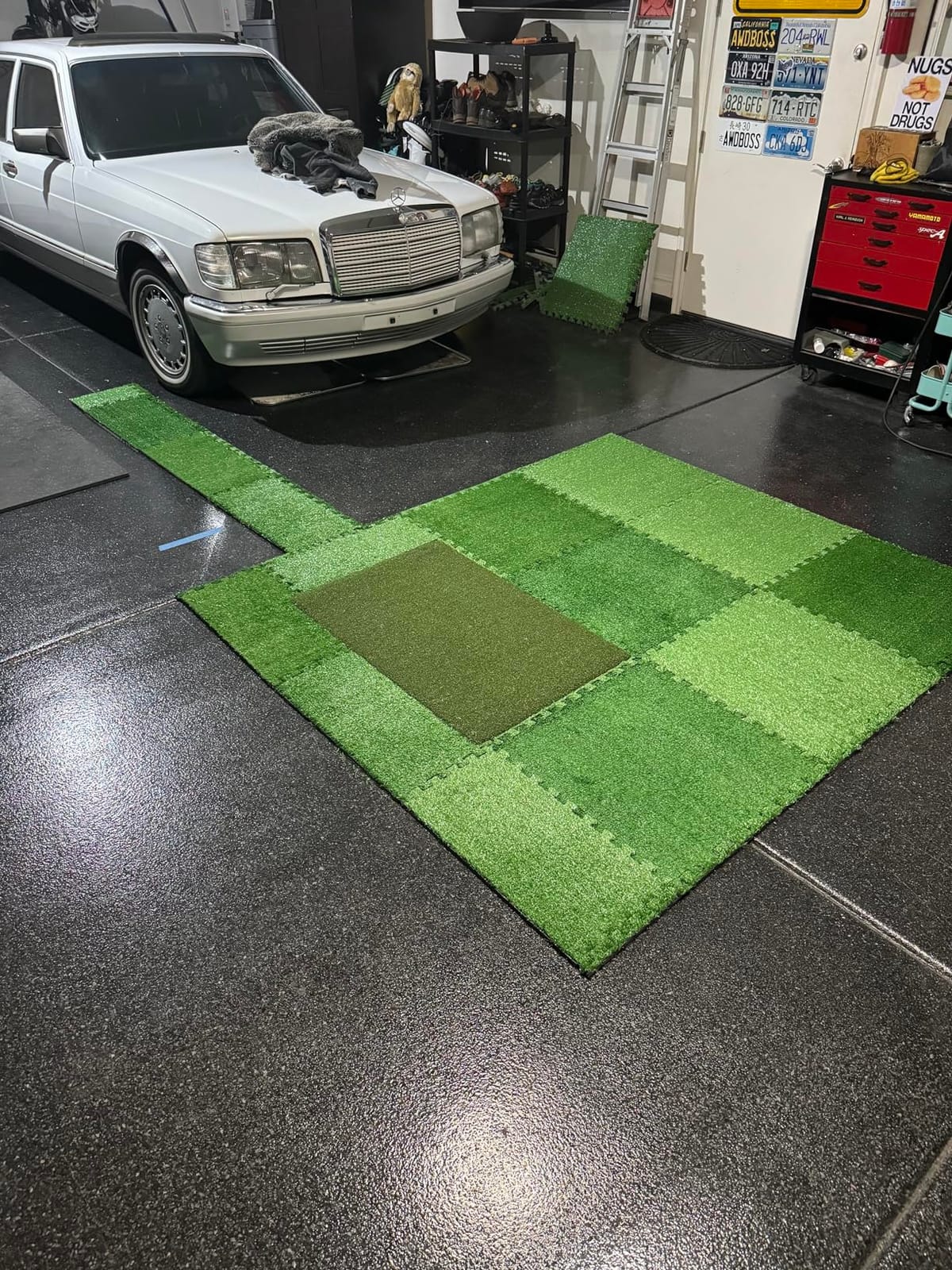 Sorbus Grass Foam Floor Tiles, Interlocking Turf Tiles (12 Tiles, 48 Sq Ft) | Outdoor playground mats for kids' toys, playrooms, decks, patios, basements and home gyms; artificial carpet for indoor use. customer photo 1