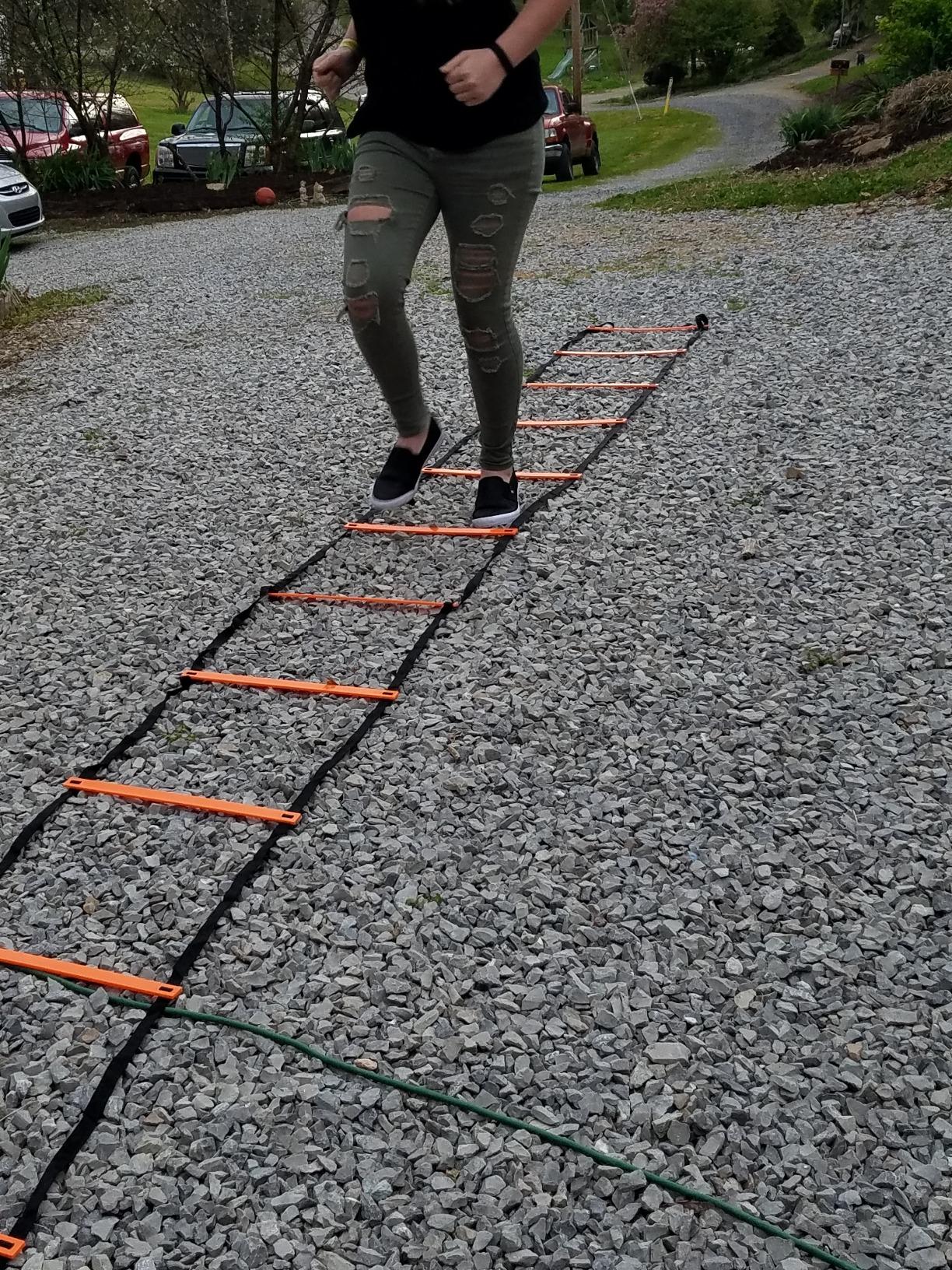 YISSVIC Agility Ladder and Cones 20 Feet 12 Adjustable Rungs Fitness Speed Training Equipment,1 Carry Bags, 10 Cones, 4 Stakes, Basketball, Soccer customer photo 1