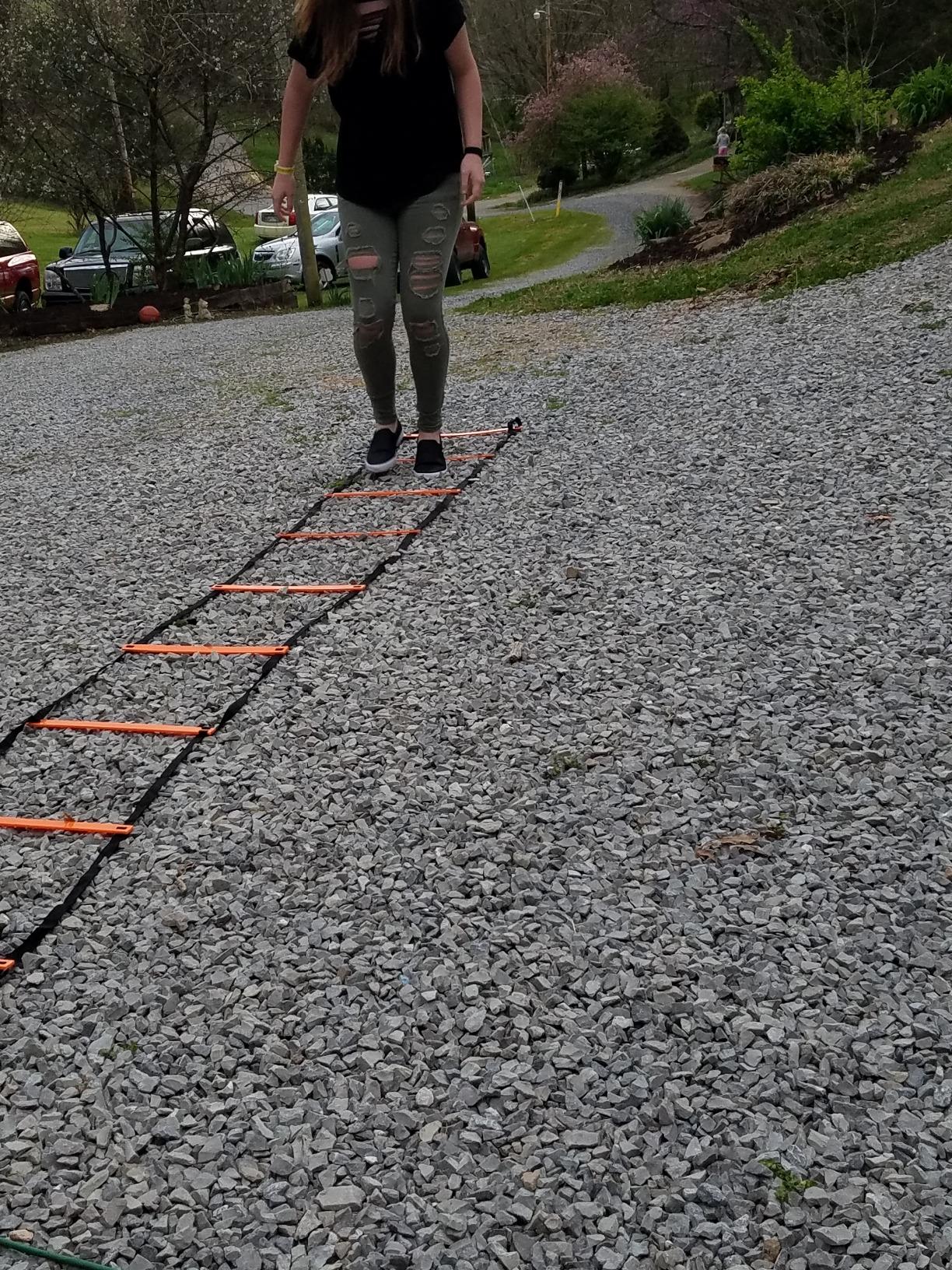 YISSVIC Agility Ladder and Cones 20 Feet 12 Adjustable Rungs Fitness Speed Training Equipment,1 Carry Bags, 10 Cones, 4 Stakes, Basketball, Soccer customer photo 2