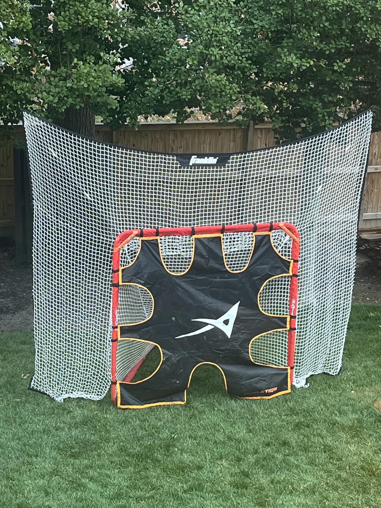 Franklin Sports Fibertech Lacrosse Goal Backstop - 12' x 9' | Stop Chasing Stray Shots, Protects Cars + Garage Doors, Stability Sandbags Included, Quick Carabiner Setup, All Skill Levels customer photo 2