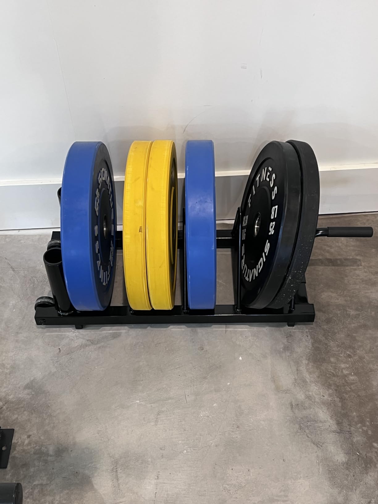 Yaheetech Horizontal Bumper Weight Plate Rack, 2 Barbell Holders and Wheels | Heavy-duty iron frame stores up to 300 lbs of Olympic bumper plates plus 2 bars, saving home gym space, and rolls by handle. customer photo 1