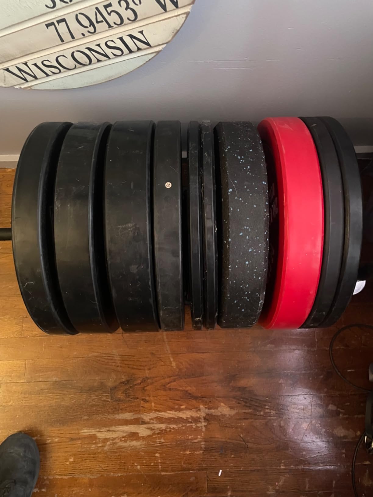 Yaheetech Horizontal Bumper Weight Plate Rack, 2 Barbell Holders and Wheels | Heavy-duty iron frame stores up to 300 lbs of Olympic bumper plates plus 2 bars, saving home gym space, and rolls by handle. customer photo 2